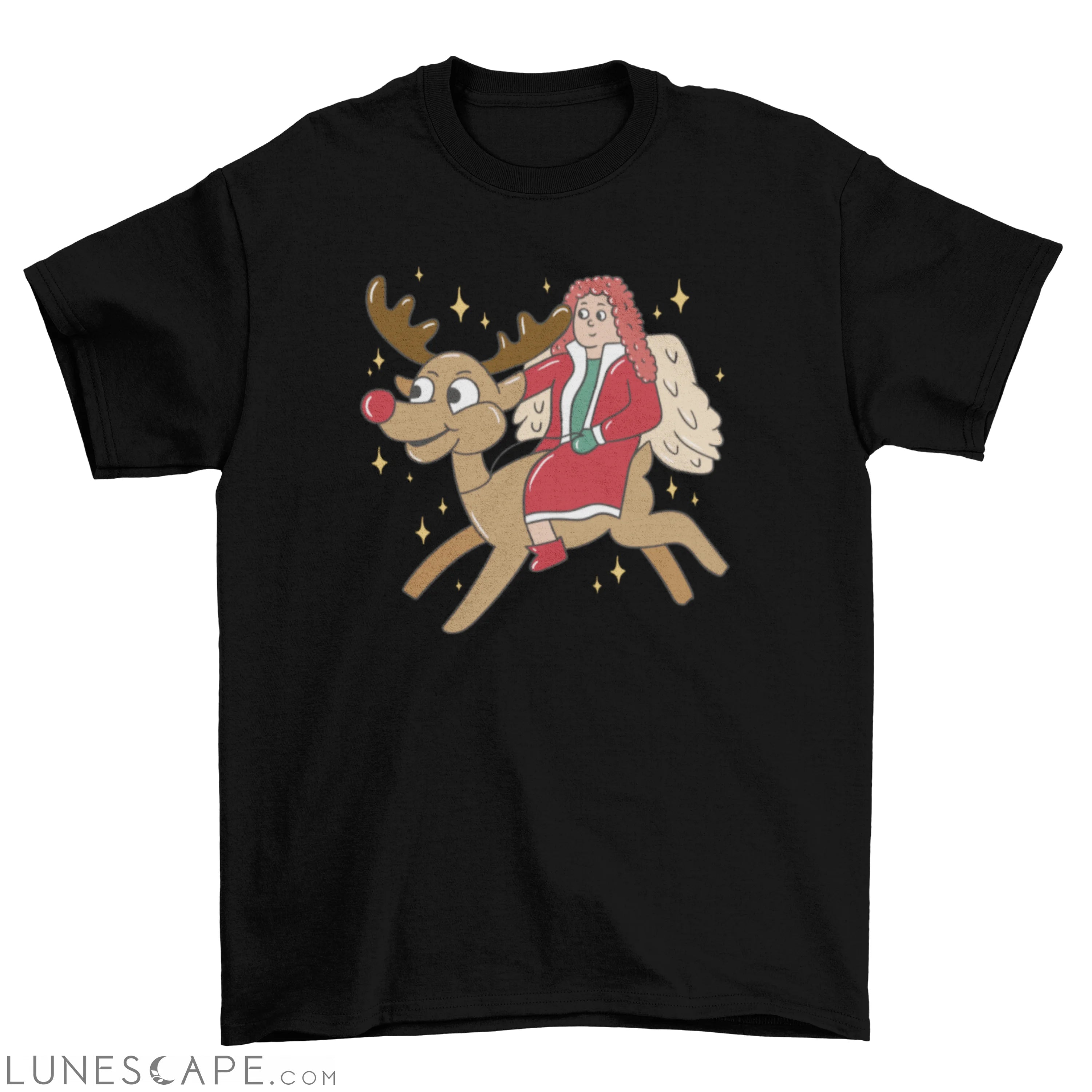 Christmas angel riding reindeer t-shirt design LUNESCAPE