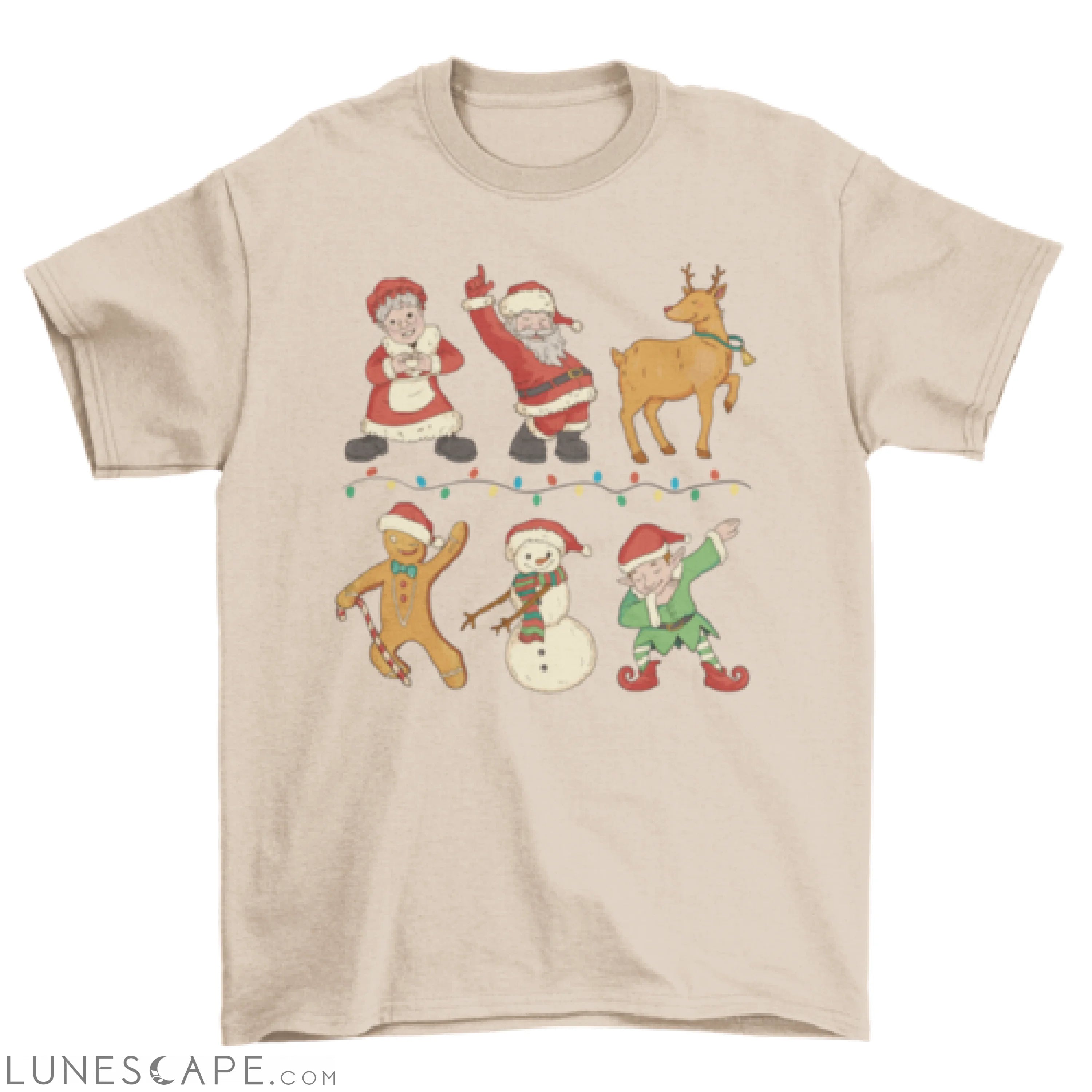 Christmas characters dancing t-shirt LUNESCAPE