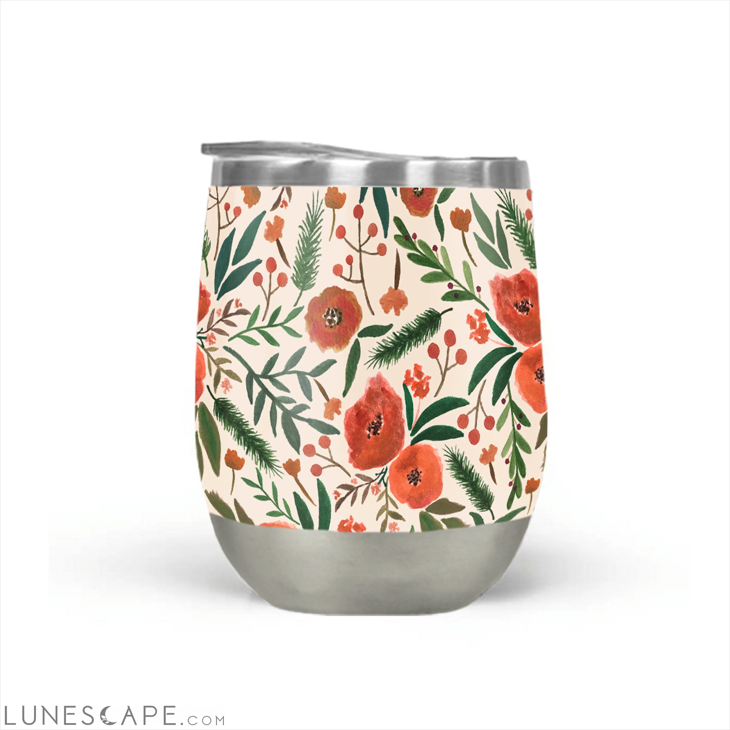 Christmas Floral Stemless Wine Tumbler LUNESCAPE
