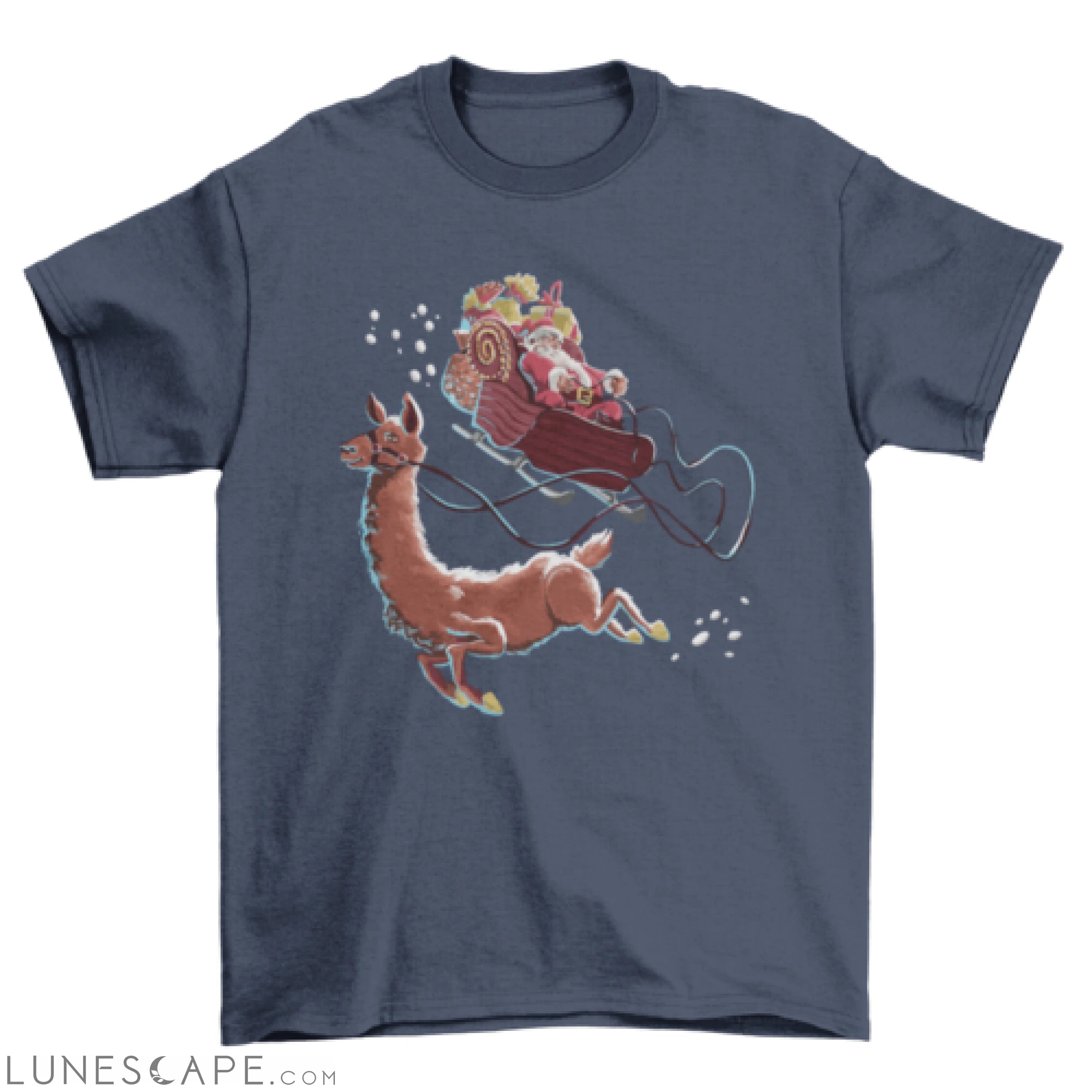 Christmas Santa and llama t-shirt LUNESCAPE