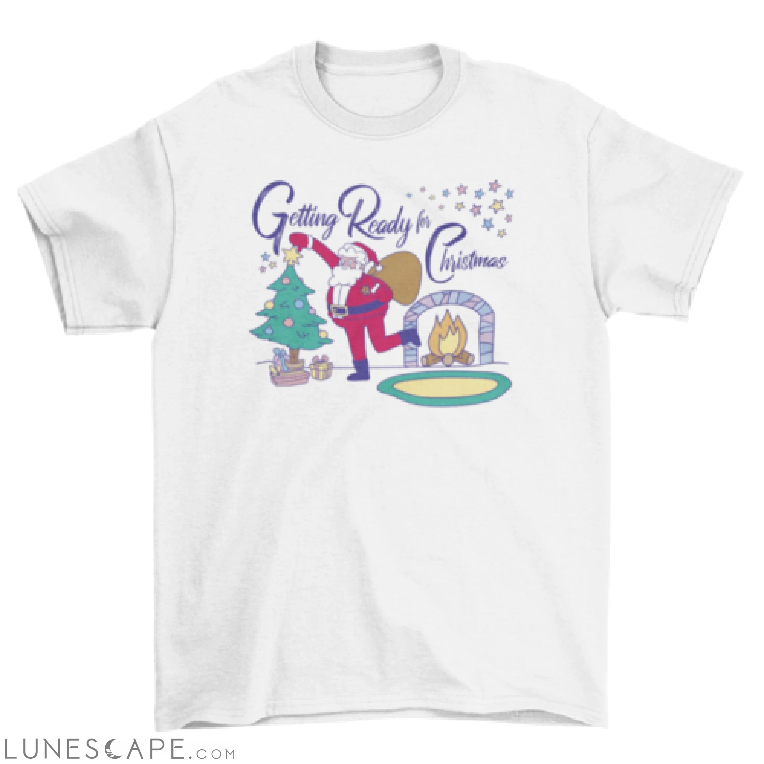 Christmas santa claus and fireplace t-shirt LUNESCAPE