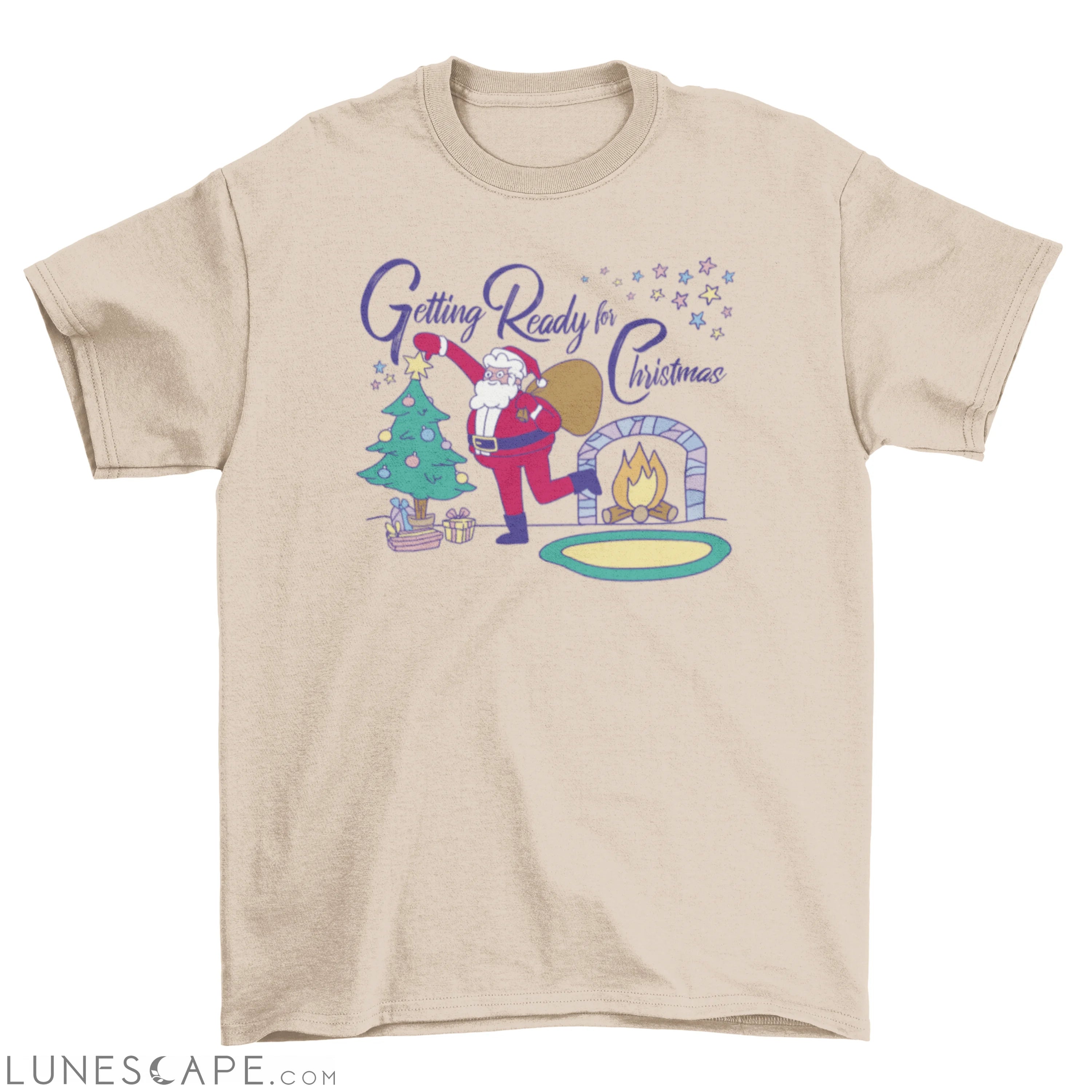Christmas santa claus and fireplace t-shirt LUNESCAPE