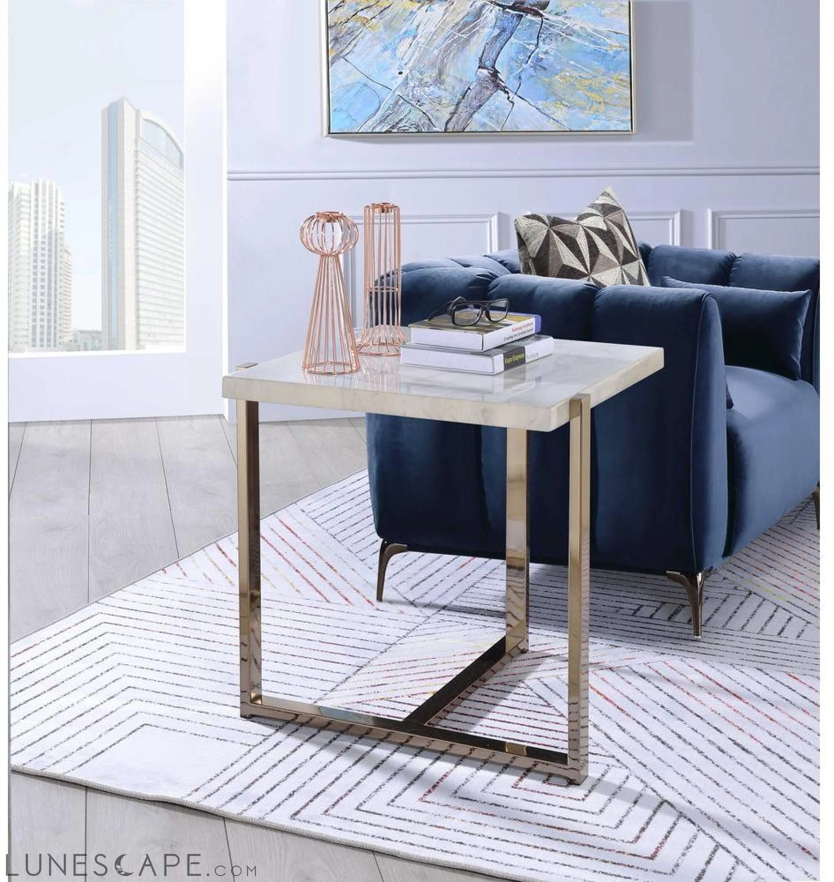 Chrome And White Metal Tube End Table - 24" LUNESCAPE