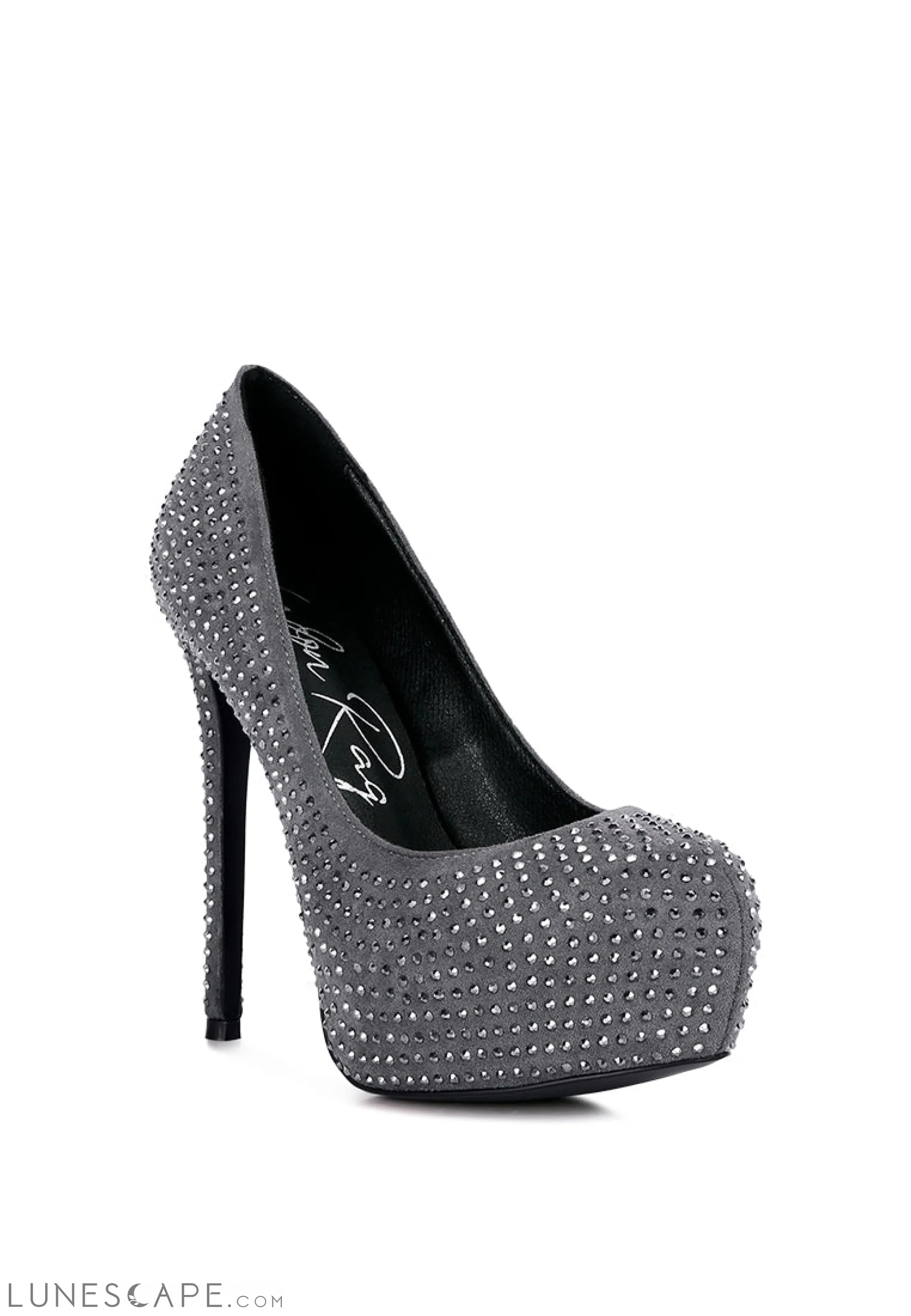 Clarisse Diamante Faux Suede High Heeled Platform Pumps LUNESCAPE