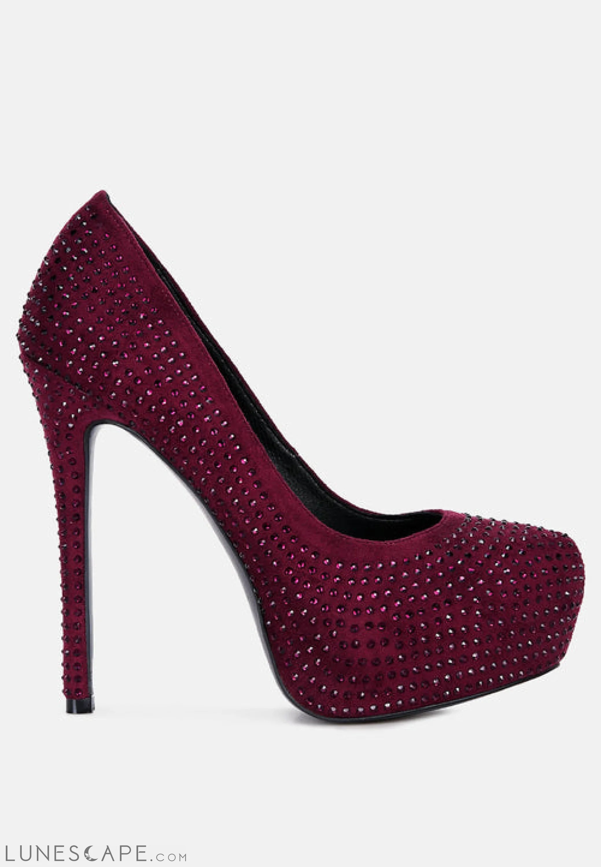 Clarisse Diamante Faux Suede High Heeled Platform Pumps LUNESCAPE