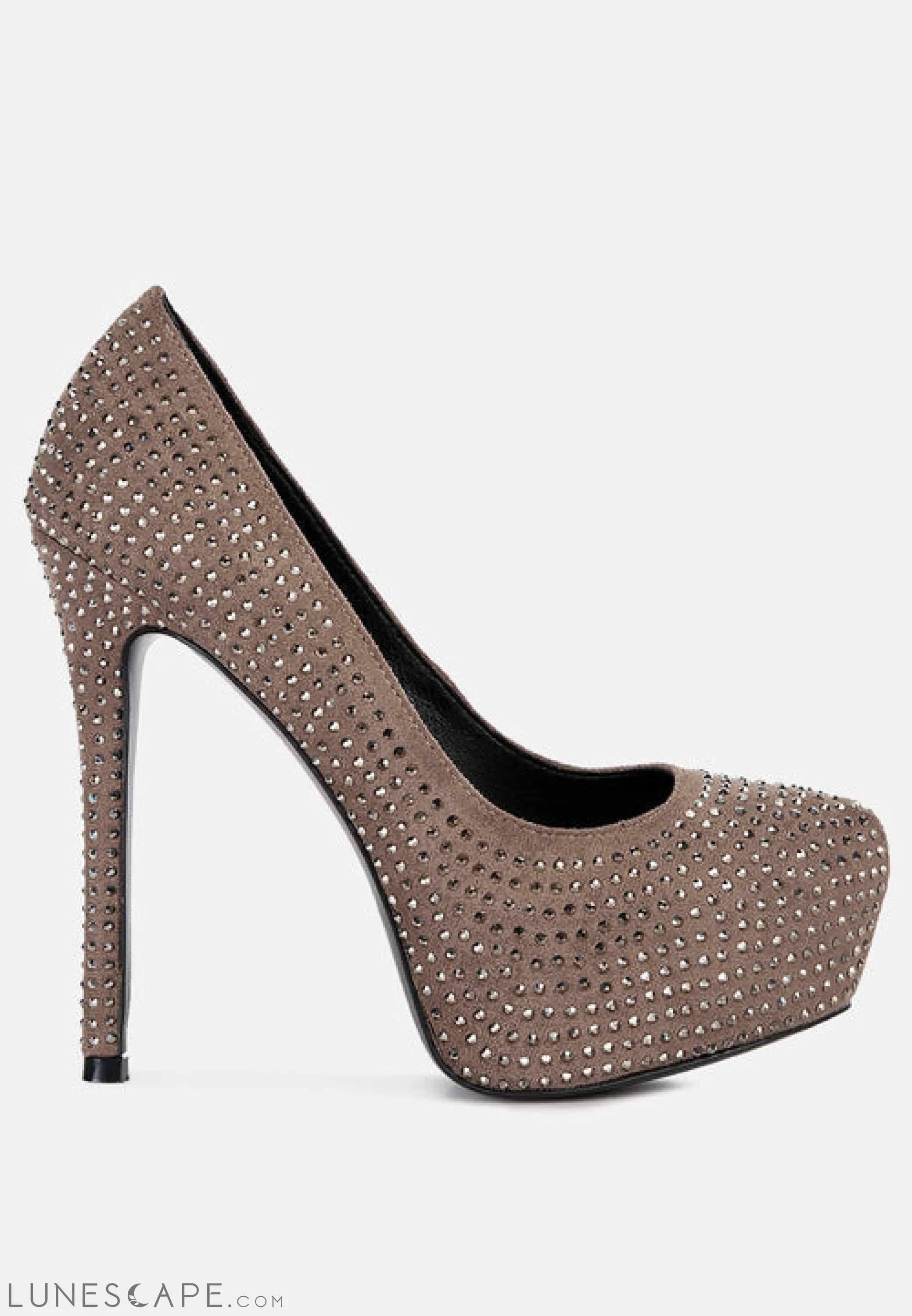 Clarisse Diamante Faux Suede High Heeled Platform Pumps LUNESCAPE