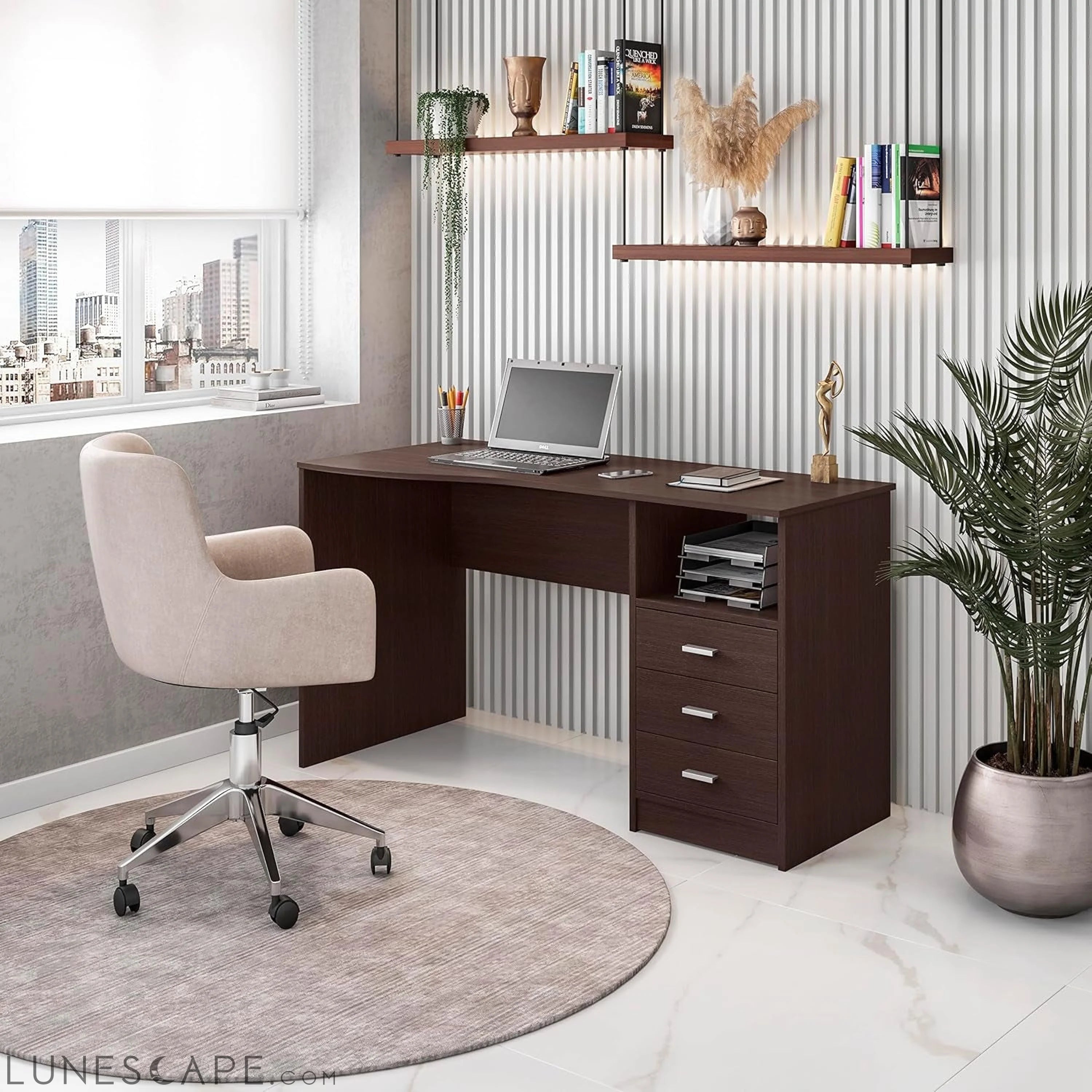 Classic Computer Desk with Multiple Drawers, 29.5" X 23.6" X 51.2", LUNESCAPE