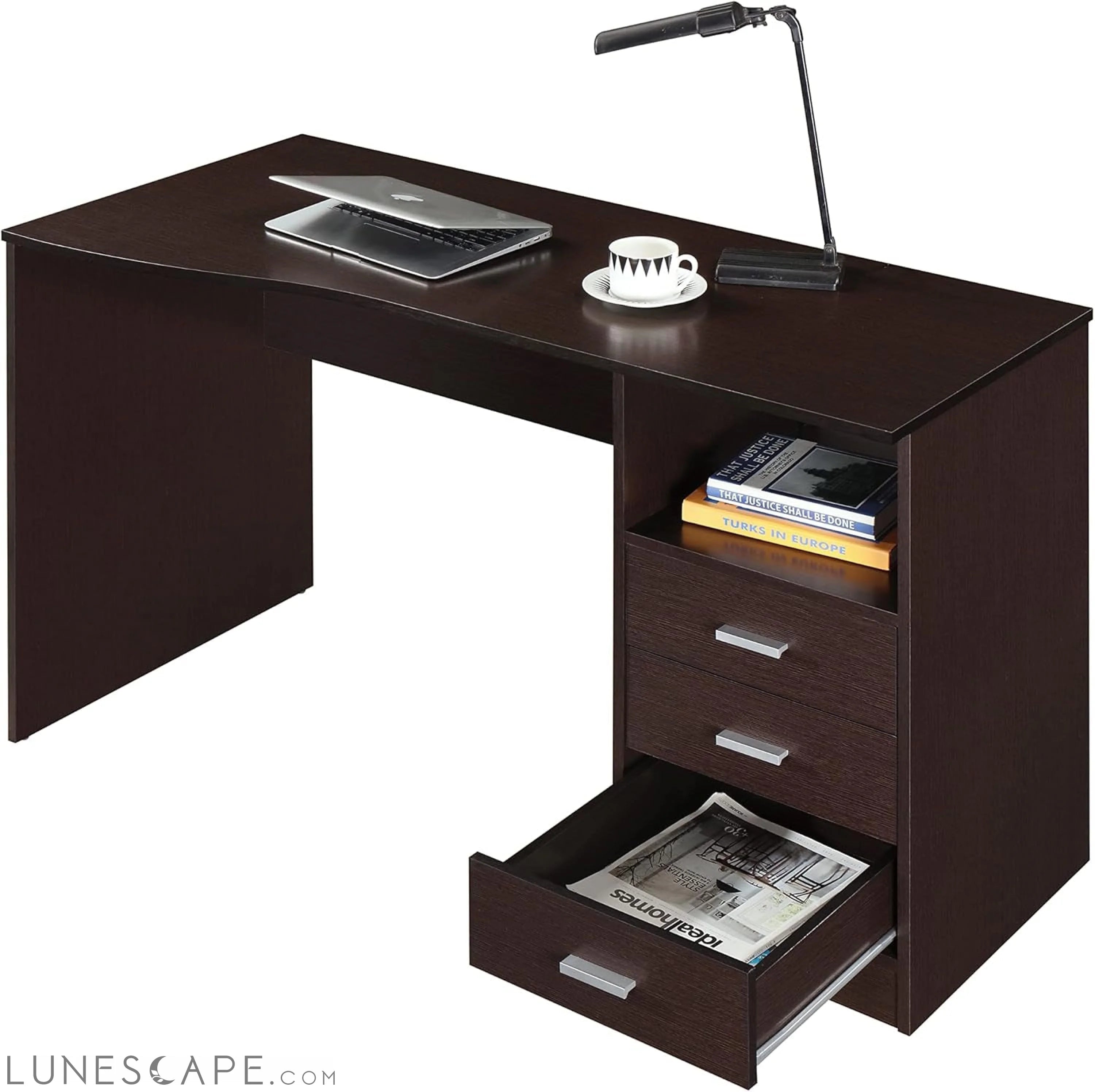 Classic Computer Desk with Multiple Drawers, 29.5" X 23.6" X 51.2", LUNESCAPE