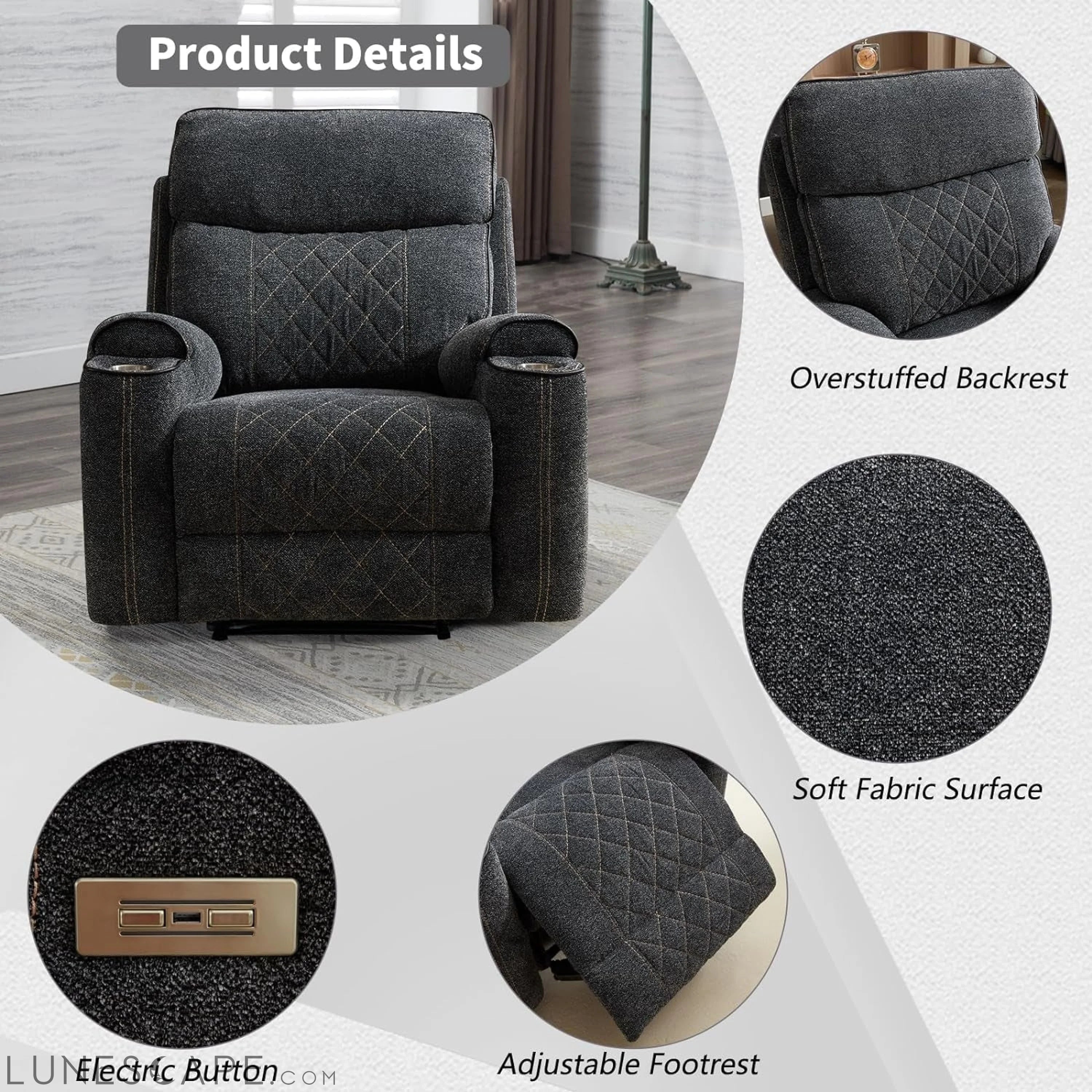Classic Power Recliner Sofa with Cup Holders and Double Layer Backrest LUNESCAPE