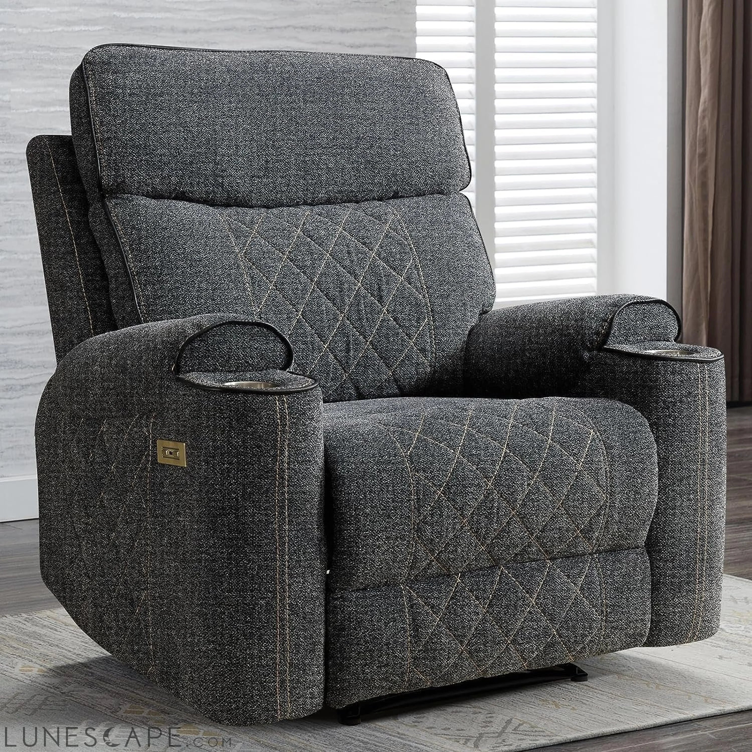 Classic Power Recliner Sofa with Cup Holders and Double Layer Backrest LUNESCAPE