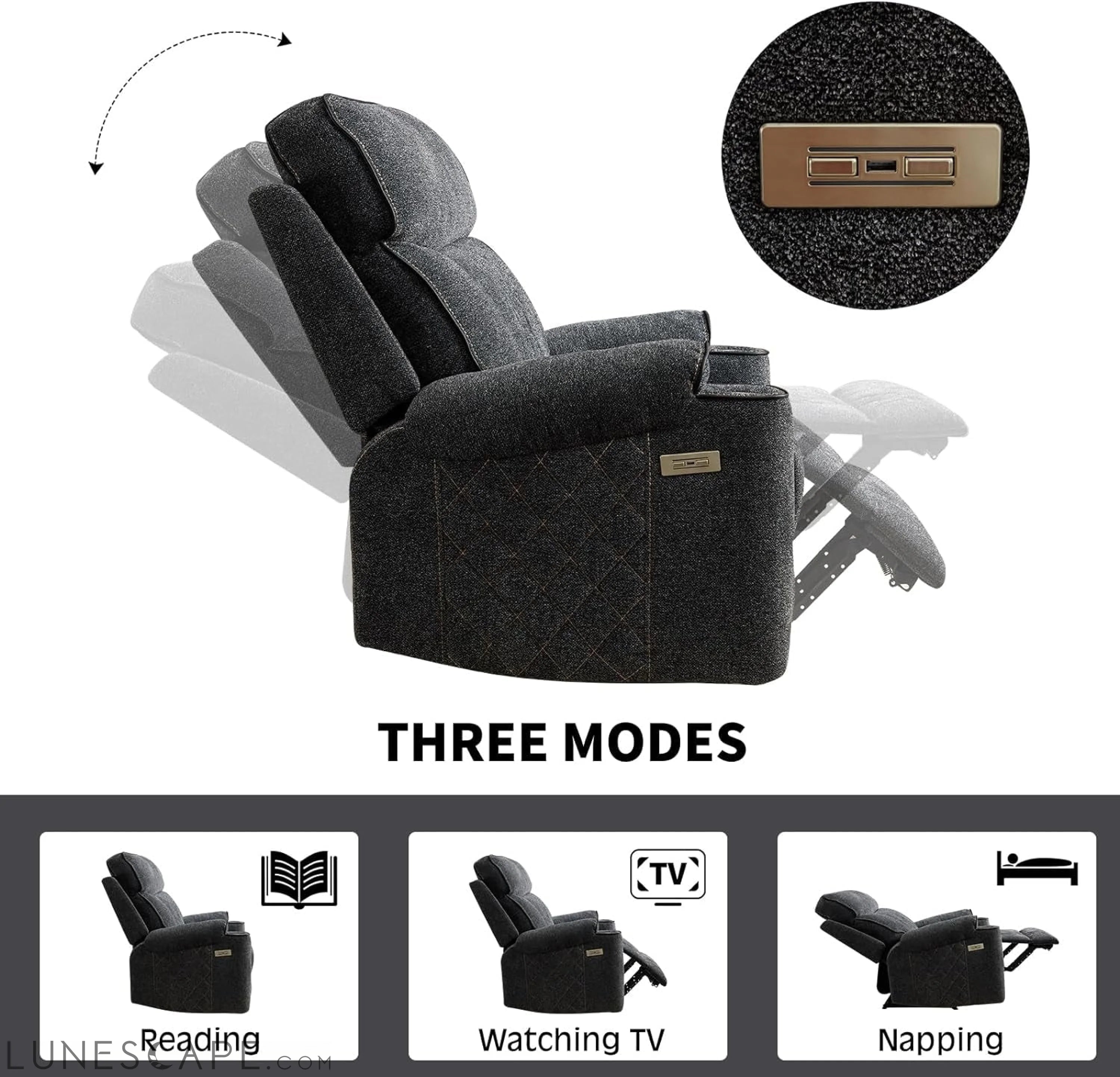 Classic Power Recliner Sofa with Cup Holders and Double Layer Backrest LUNESCAPE