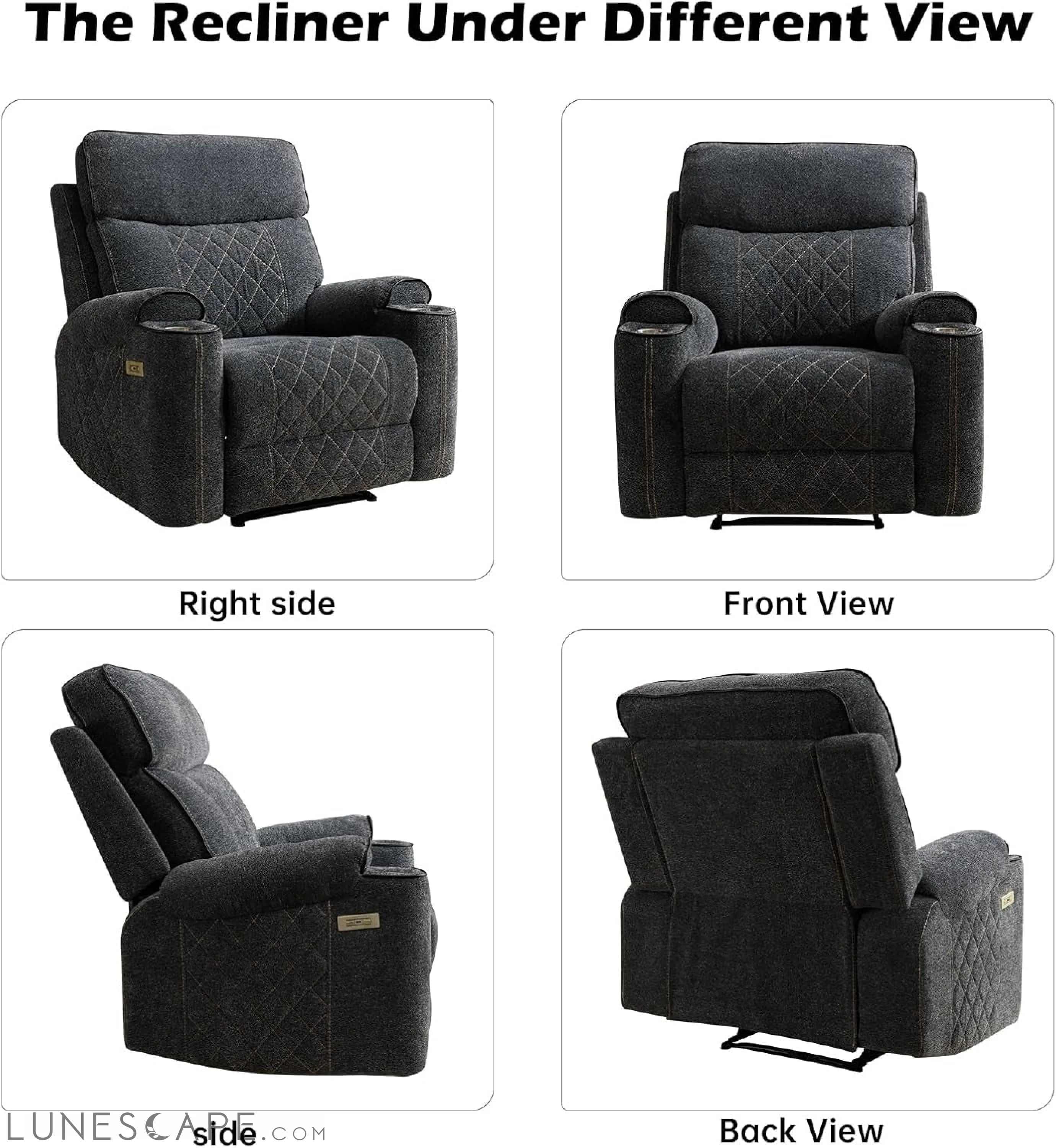 Classic Power Recliner Sofa with Cup Holders and Double Layer Backrest LUNESCAPE