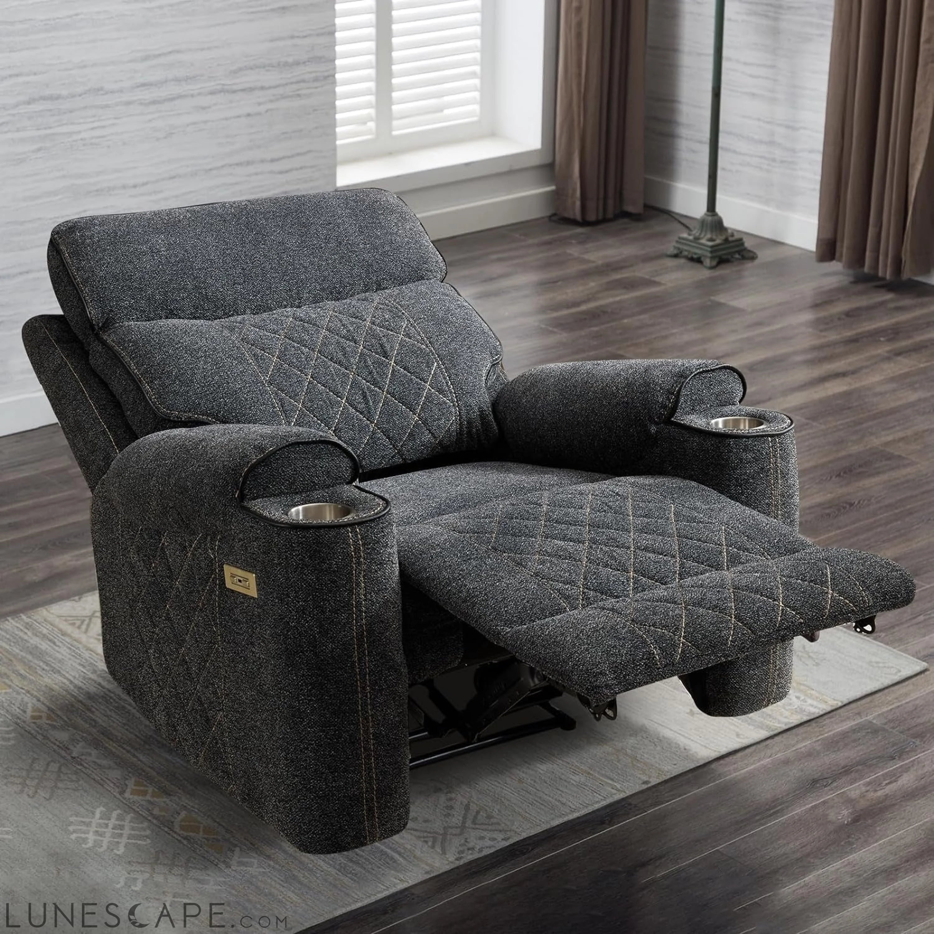 Classic Power Recliner Sofa with Cup Holders and Double Layer Backrest LUNESCAPE