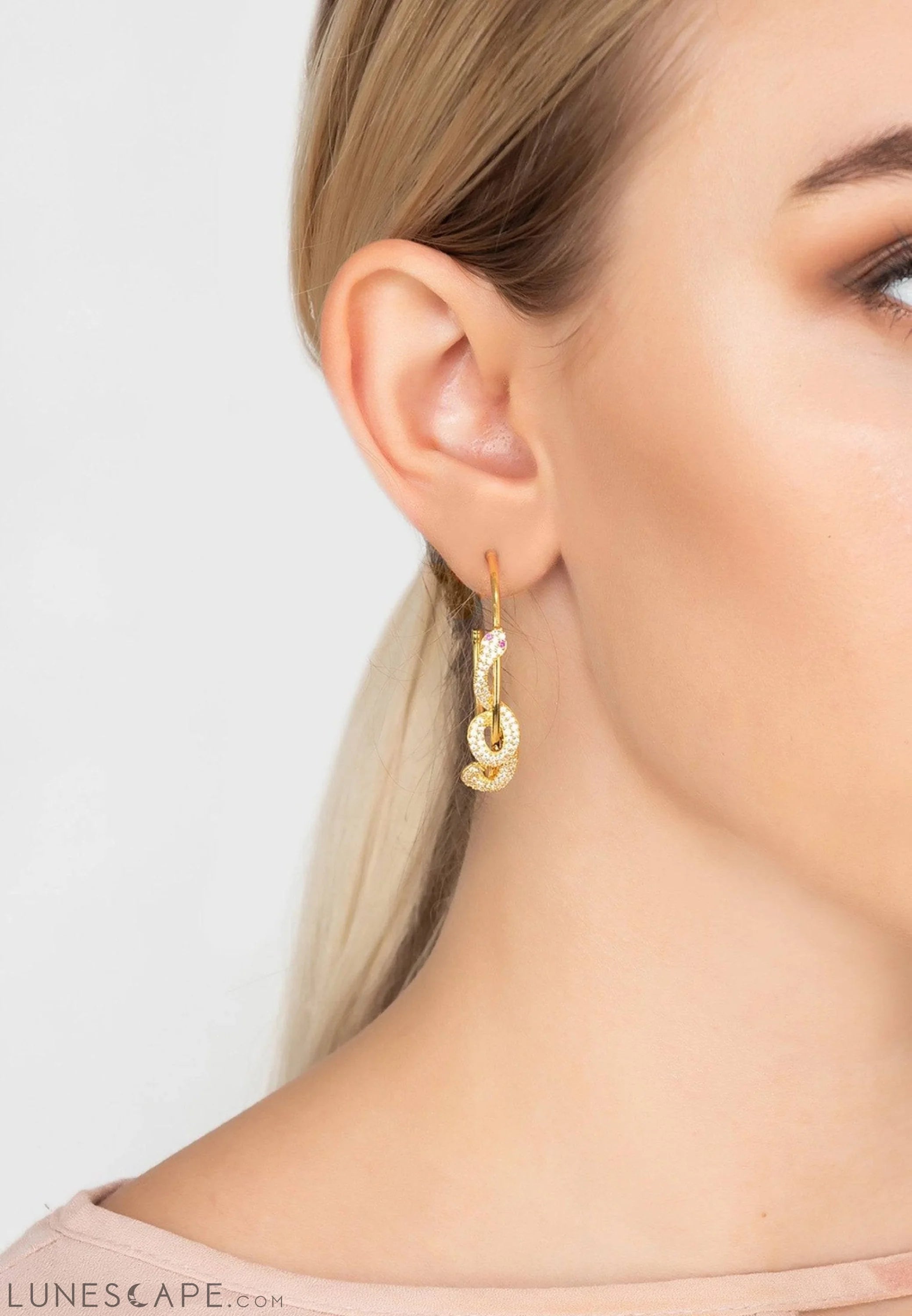 Cleopatra Serpent Snake Hoop Earrings Gold LUNESCAPE