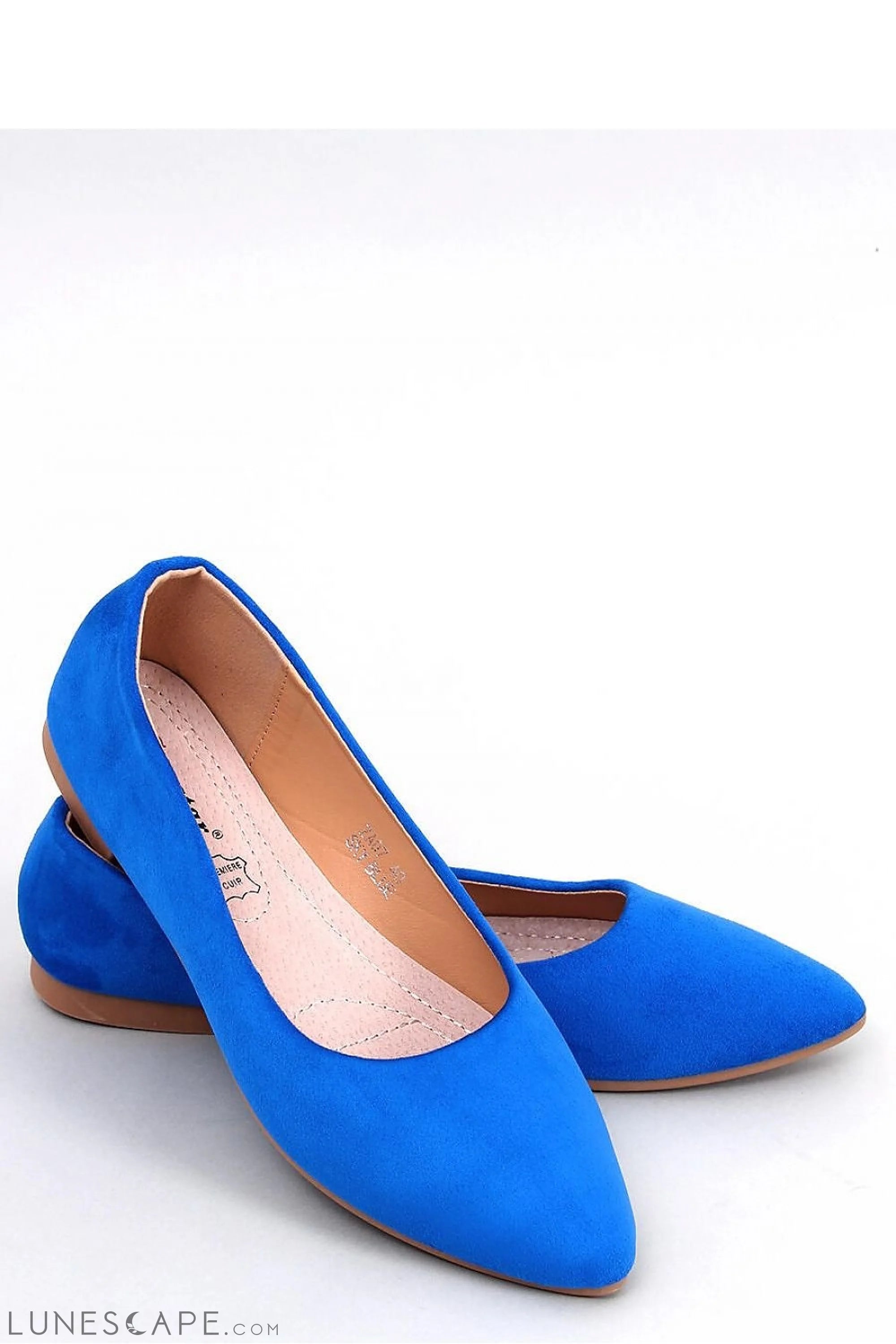 Cobalt Pointed-Toe Women's Ballerina Flats in Matte Eco-Suede LUNESCAPE