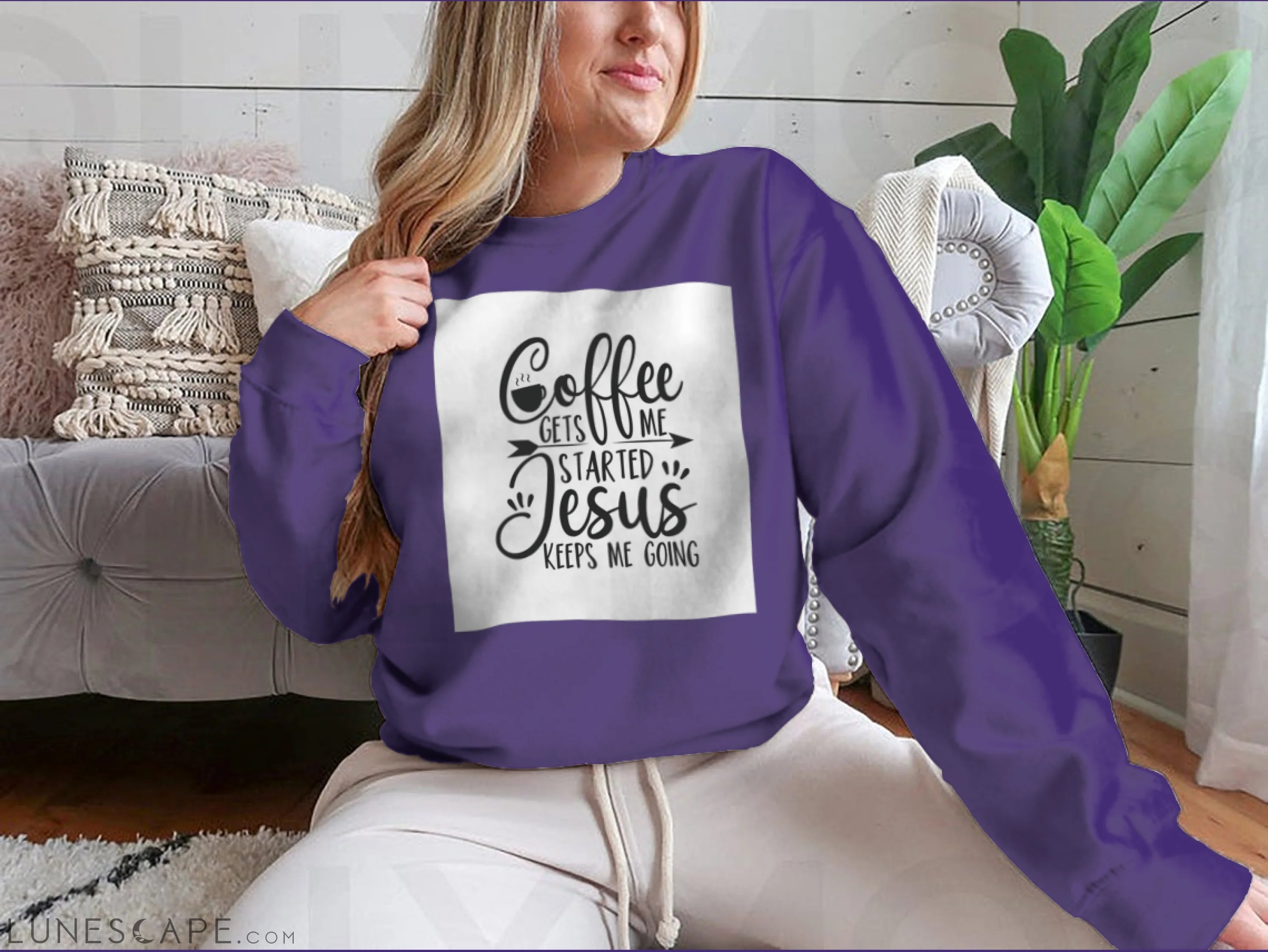 Coffee Gets Me Started Jesus Keeps Me Going- Positive Calligraphy. LUNESCAPE