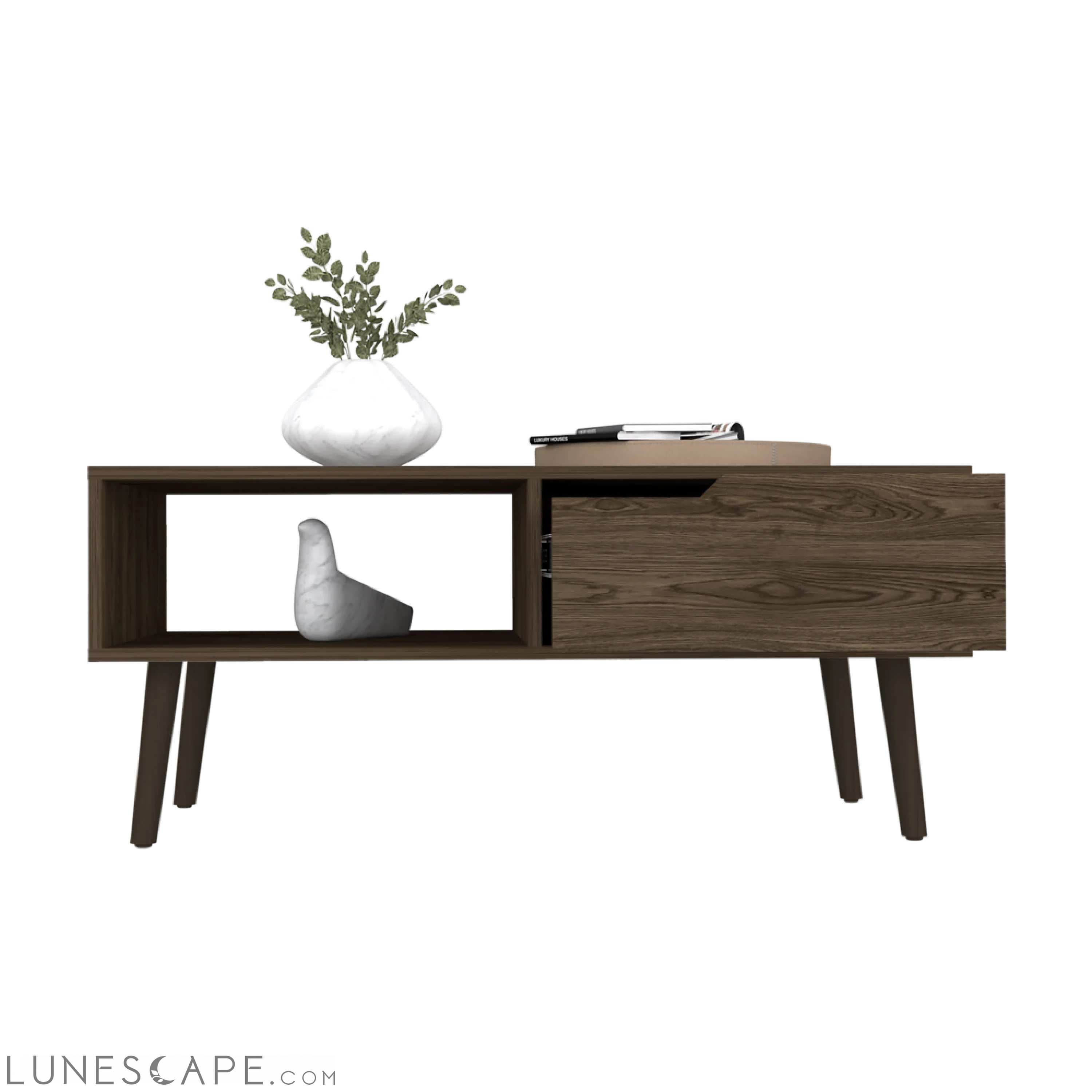 Coffee Table Bull, One Drawer, One Open Shelf, Four Legs, Dark Walnut LUNESCAPE