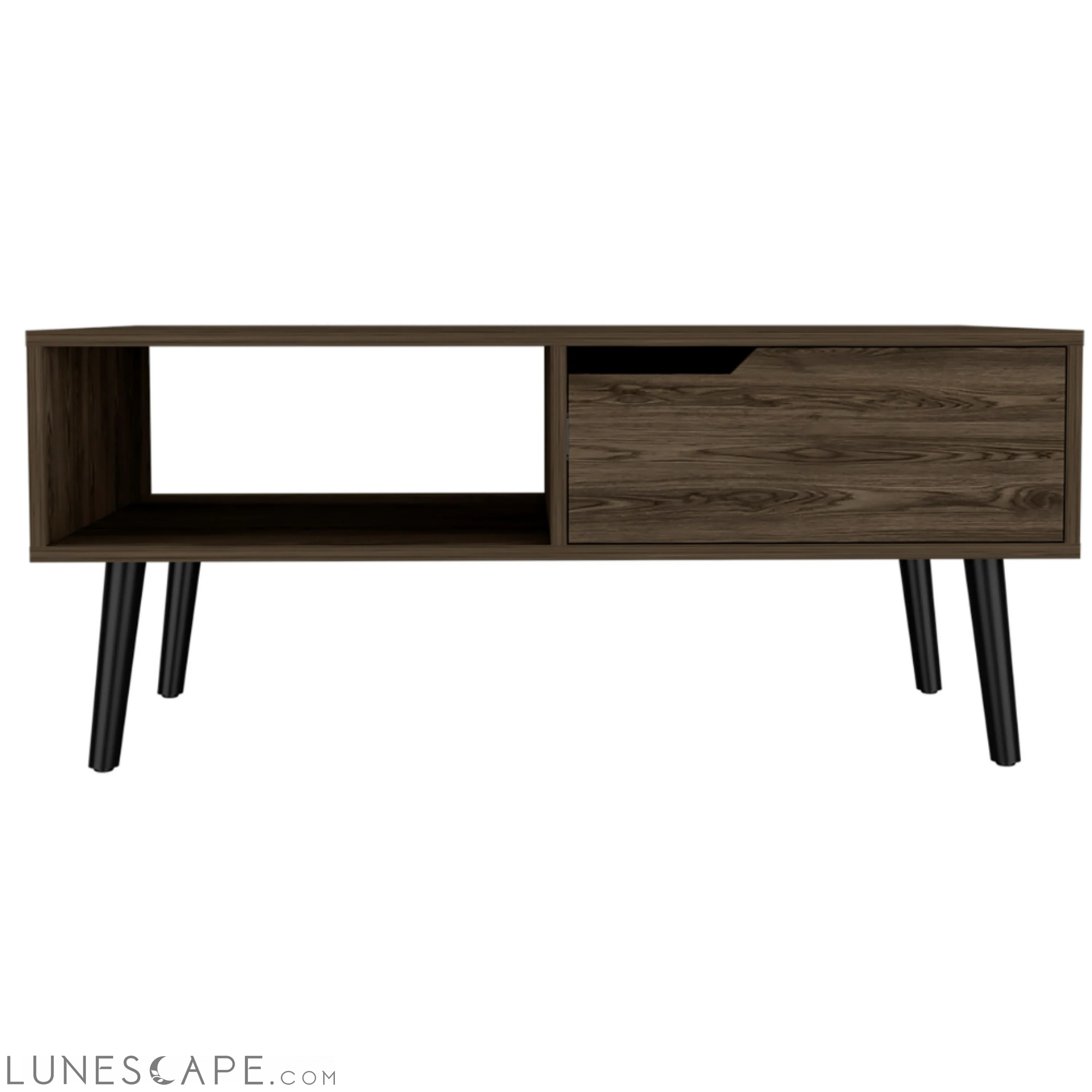 Coffee Table Bull, One Drawer, One Open Shelf, Four Legs, Dark Walnut LUNESCAPE