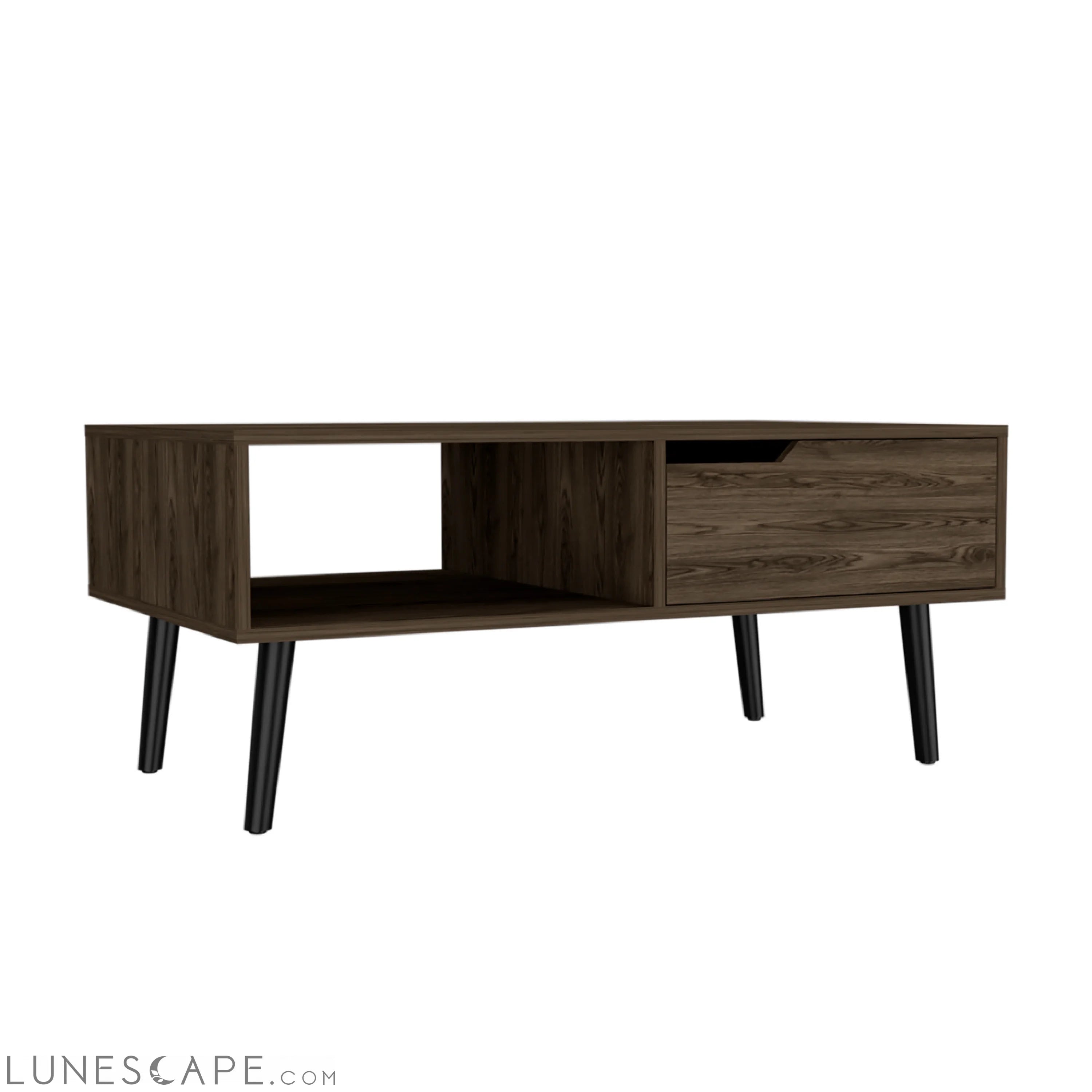 Coffee Table Bull, One Drawer, One Open Shelf, Four Legs, Dark Walnut LUNESCAPE