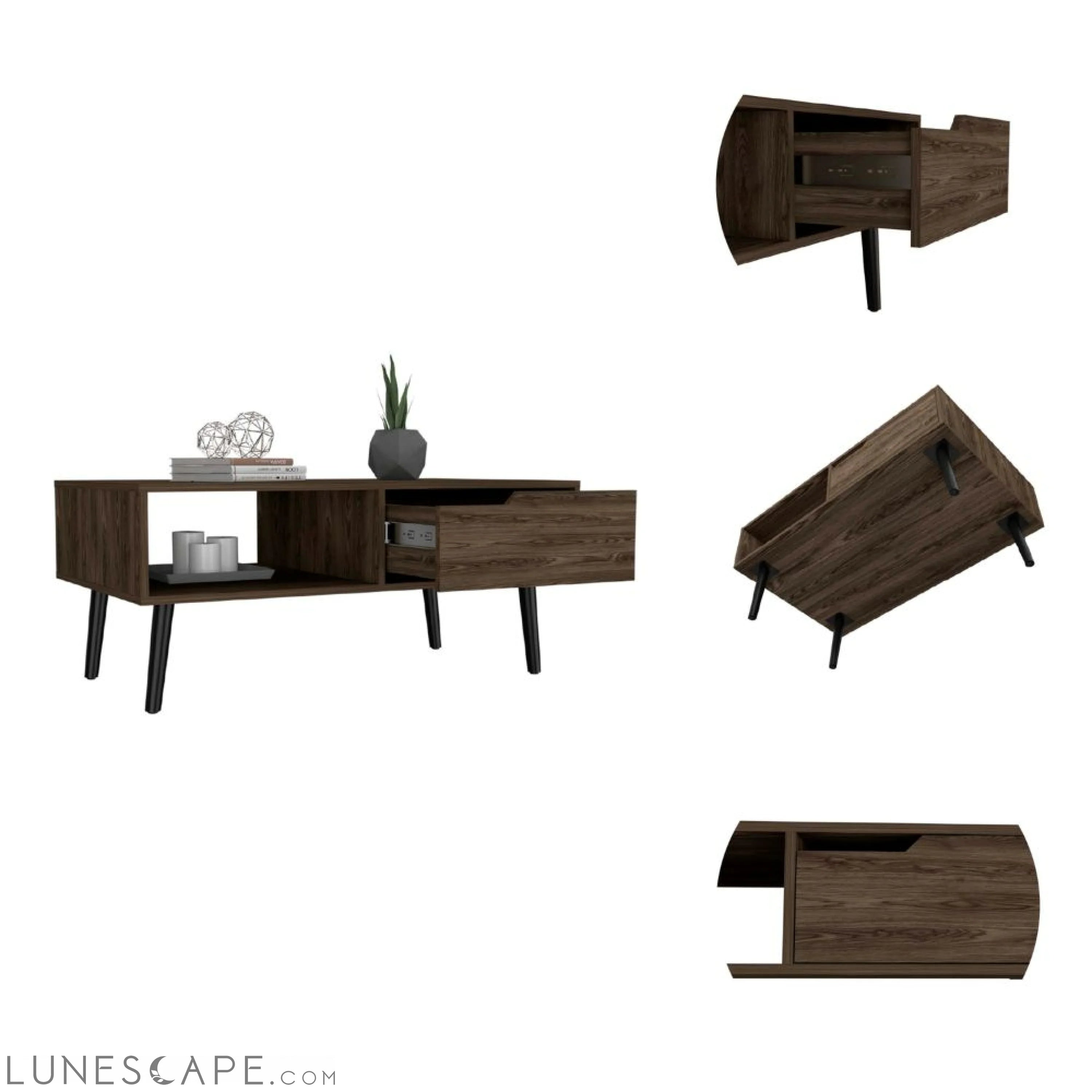 Coffee Table Bull, One Drawer, One Open Shelf, Four Legs, Dark Walnut LUNESCAPE