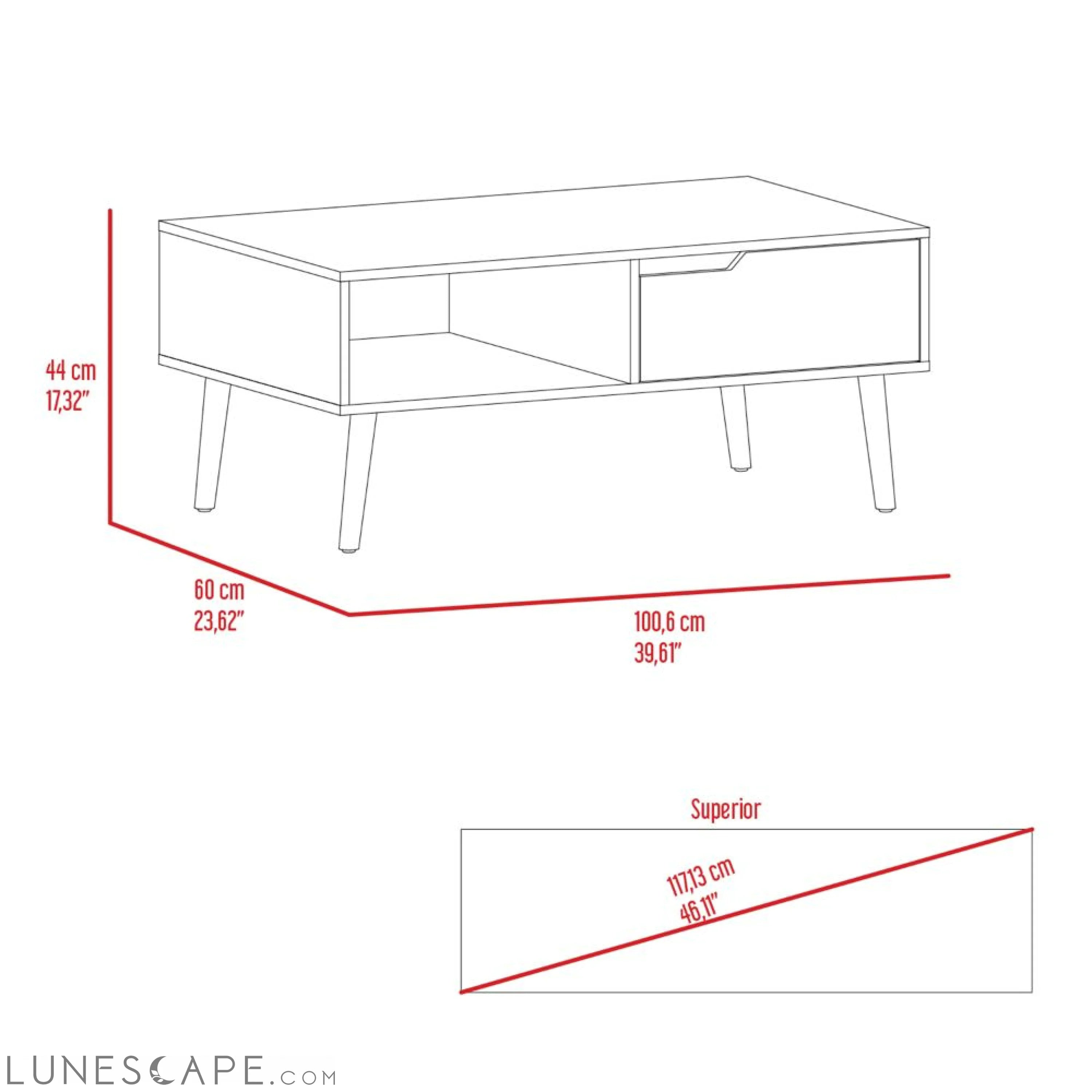 Coffee Table Bull, One Drawer, One Open Shelf, Four Legs, Dark Walnut LUNESCAPE