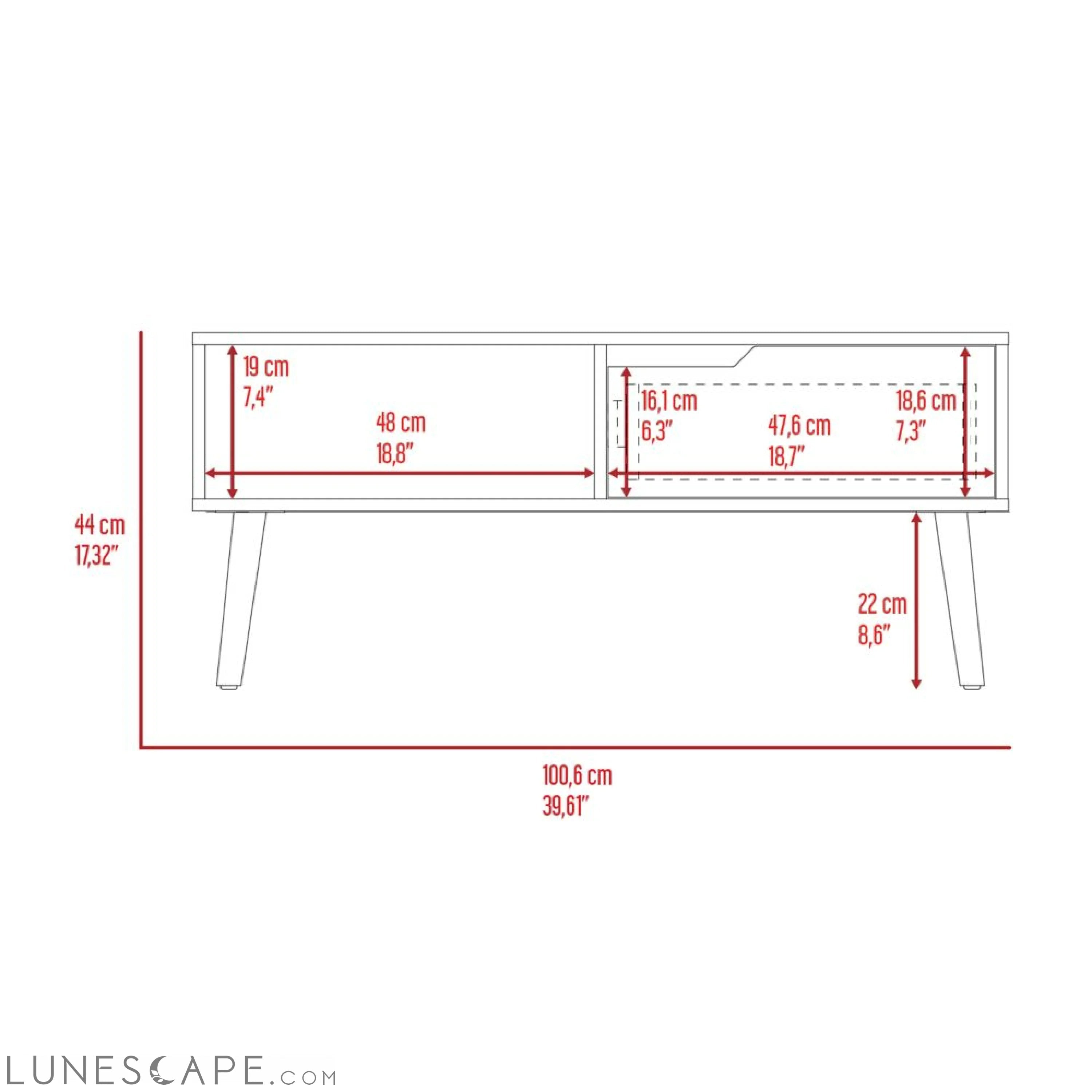 Coffee Table Bull, One Drawer, One Open Shelf, Four Legs, Dark Walnut LUNESCAPE