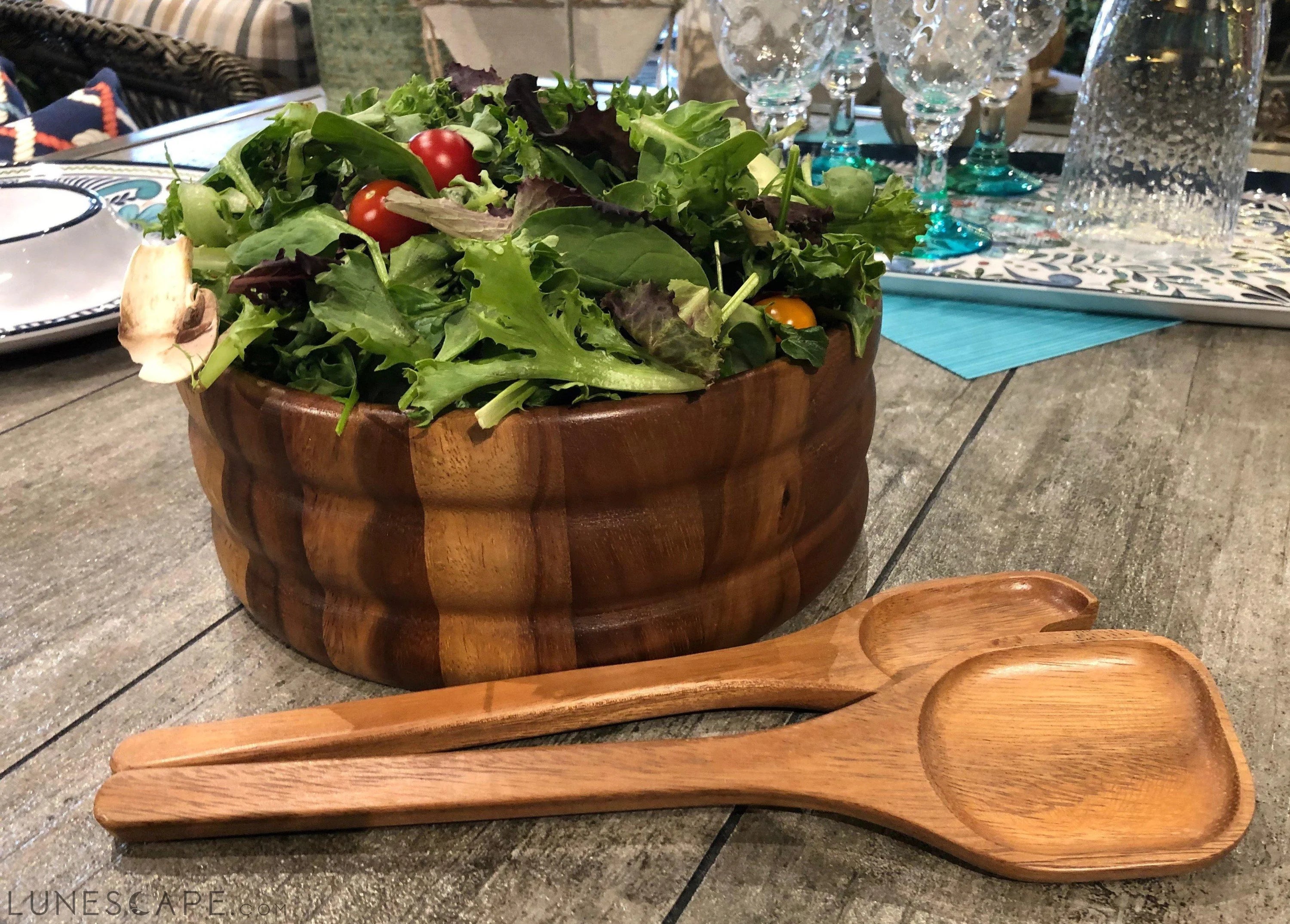 Coiled Wooden Salad Bowl with Serving Spoons - 3 Piece Set LUNESCAPE