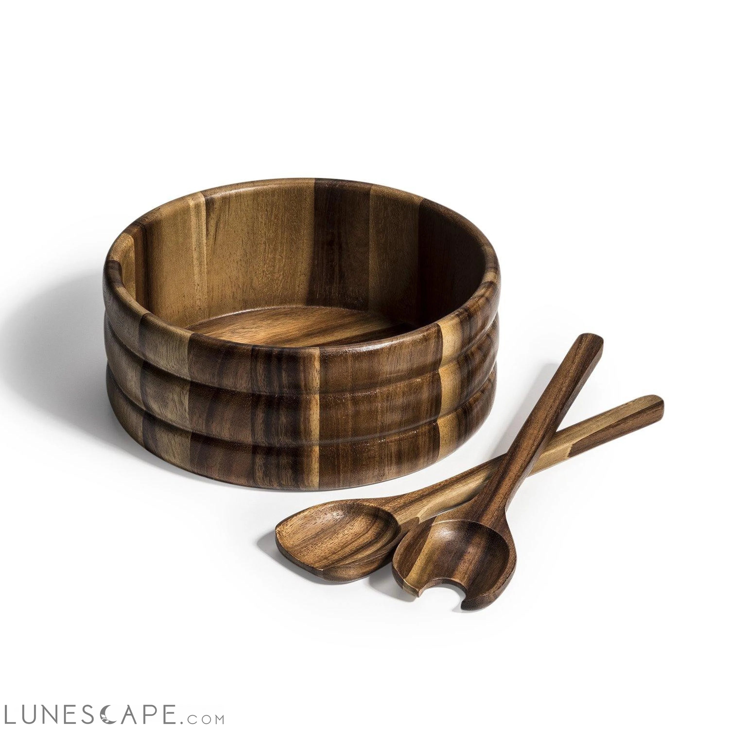 Coiled Wooden Salad Bowl with Serving Spoons - 3 Piece Set LUNESCAPE