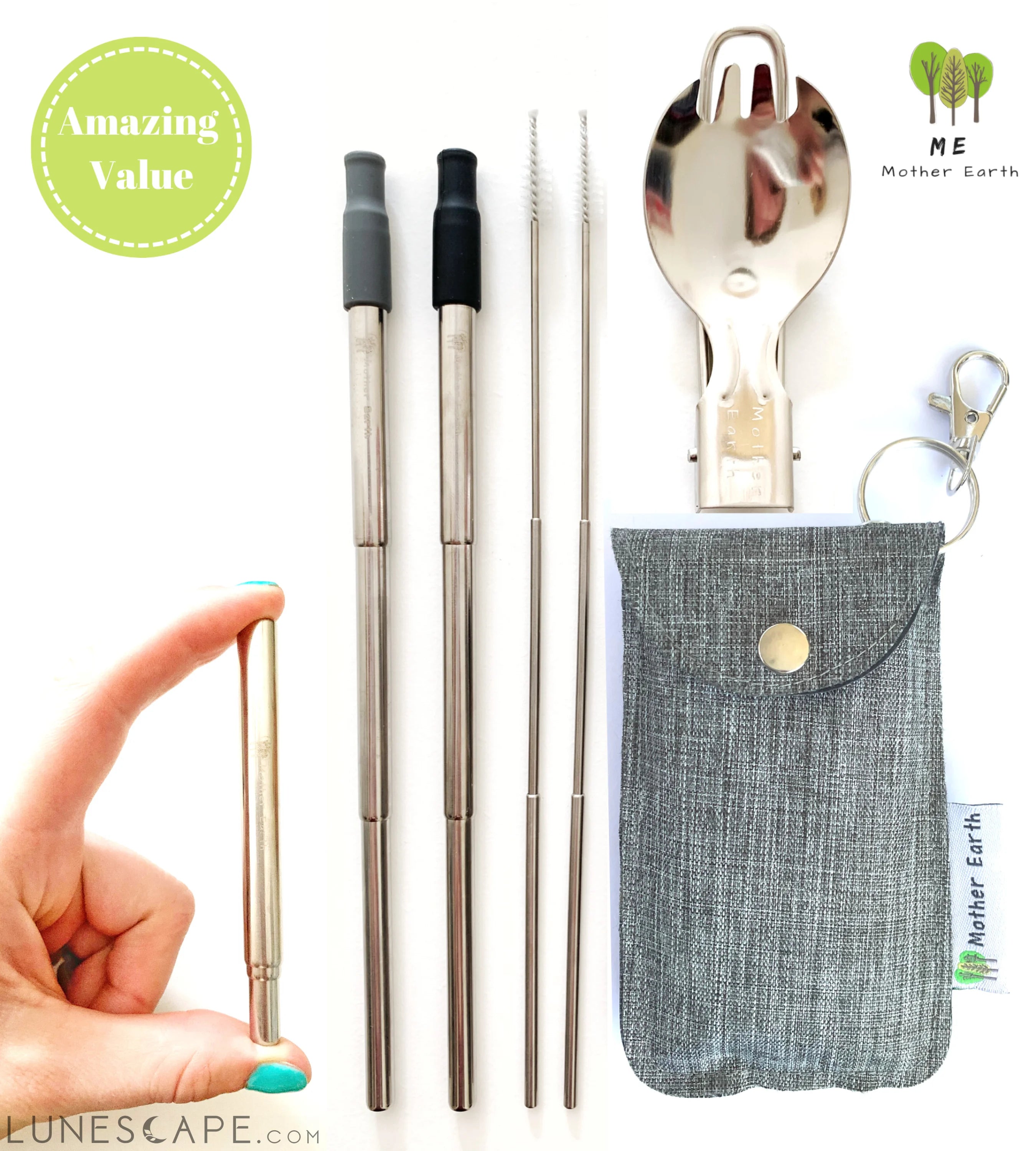 Collapsible Straw and Foldable Spork KIT LUNESCAPE