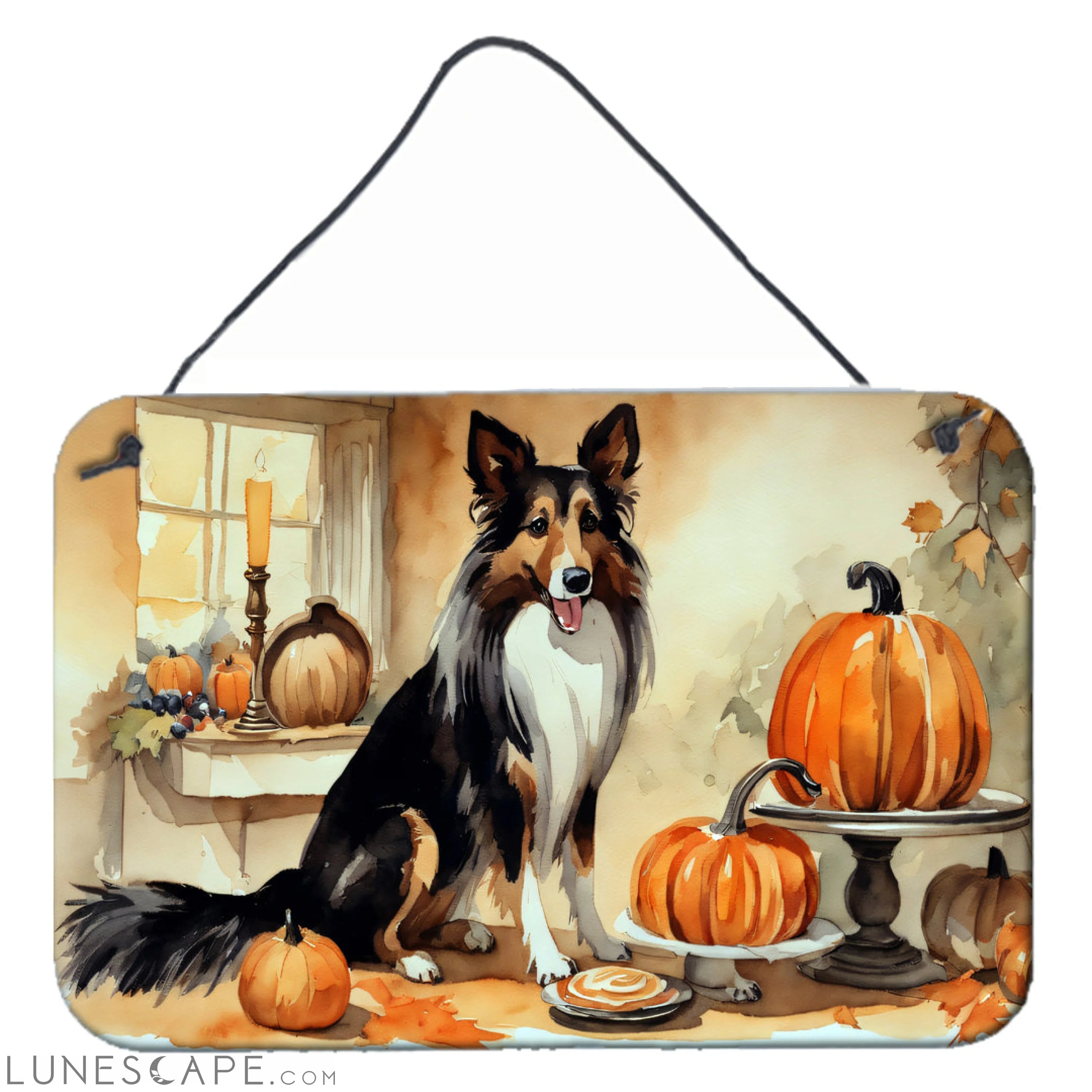 Collie Thanksgiving Fall Kitchen Pumpkins Wall or Door Hanging Prints LUNESCAPE