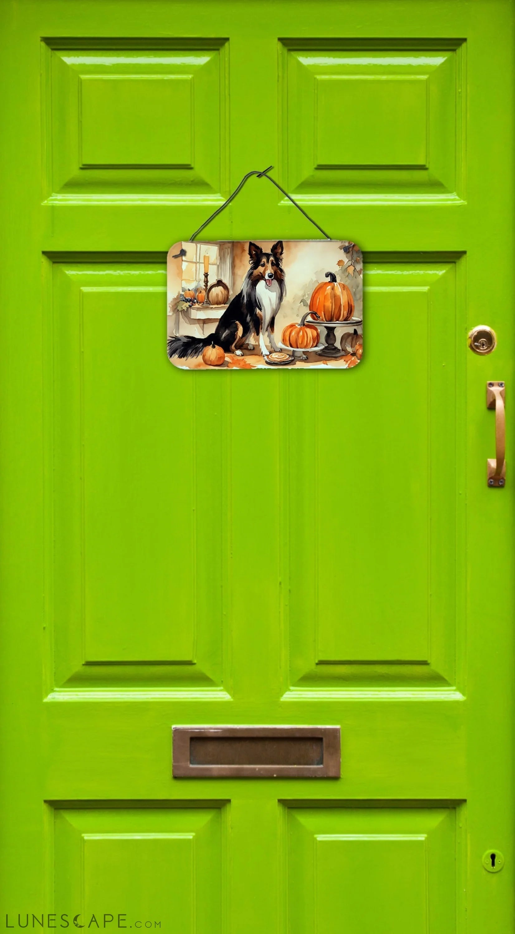 Collie Thanksgiving Fall Kitchen Pumpkins Wall or Door Hanging Prints LUNESCAPE