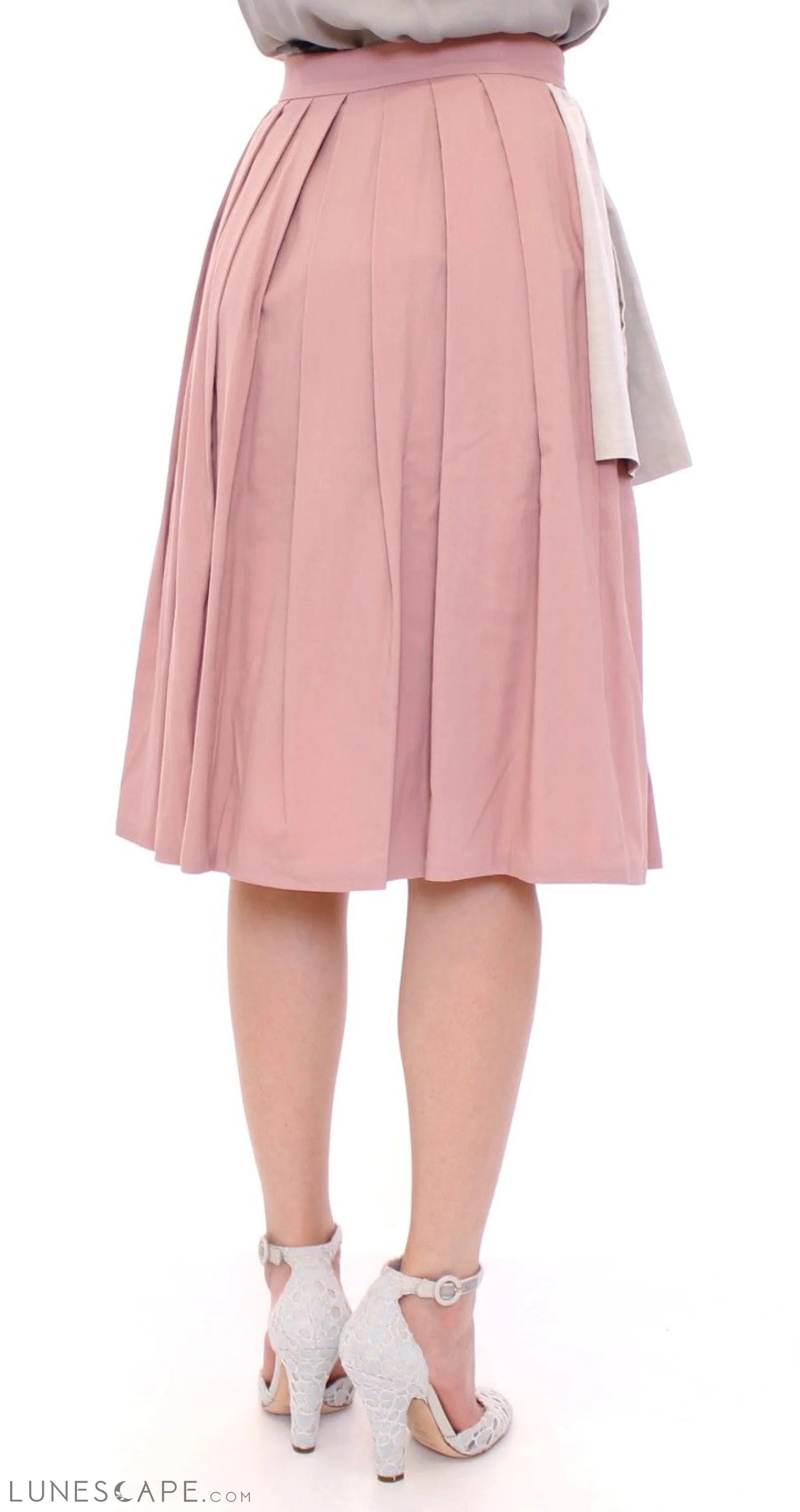 Comeforbreakfast Elegant Pleated Knee-length Skirt in Pink and Gray LUNESCAPE