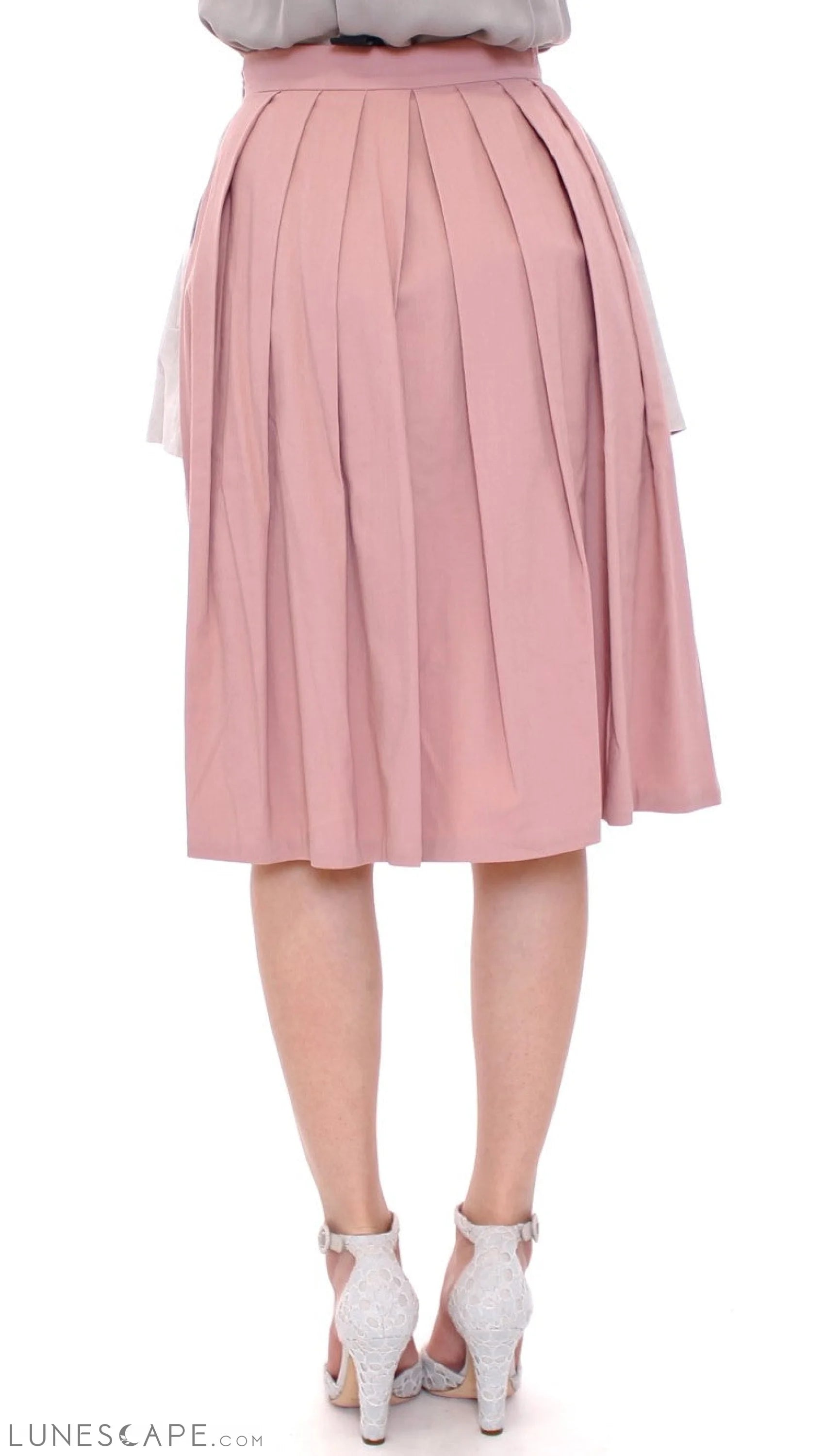 Comeforbreakfast Elegant Pleated Knee-length Skirt in Pink and Gray LUNESCAPE