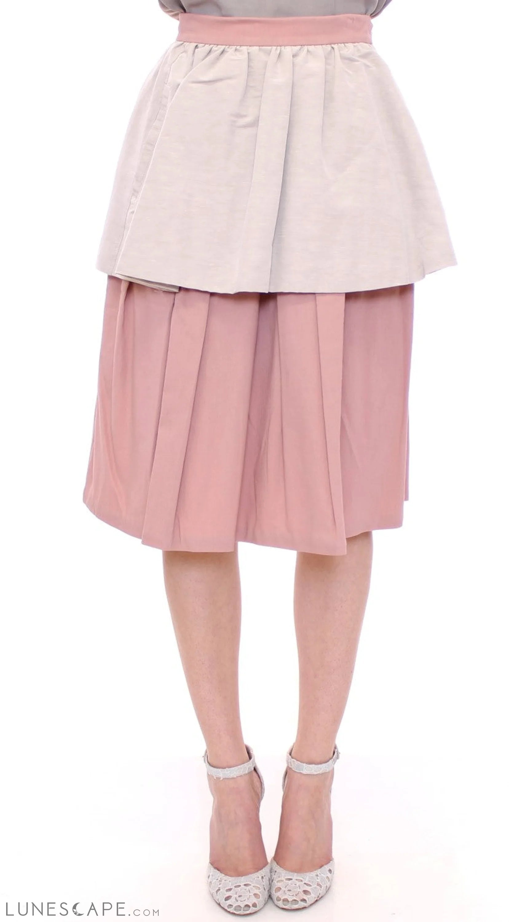 Comeforbreakfast Elegant Pleated Knee-length Skirt in Pink and Gray LUNESCAPE