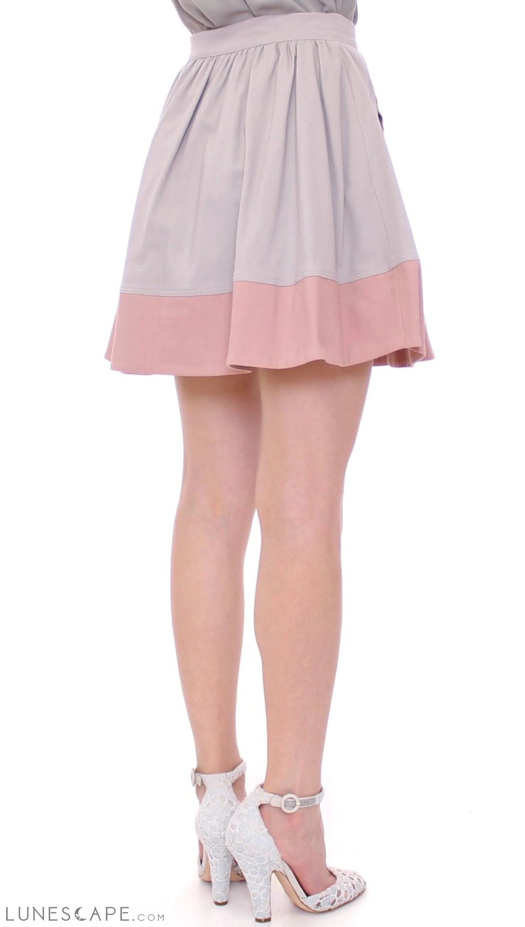 Comeforbreakfast Sleek Pleated Mini Skirt in Pink and Gray LUNESCAPE