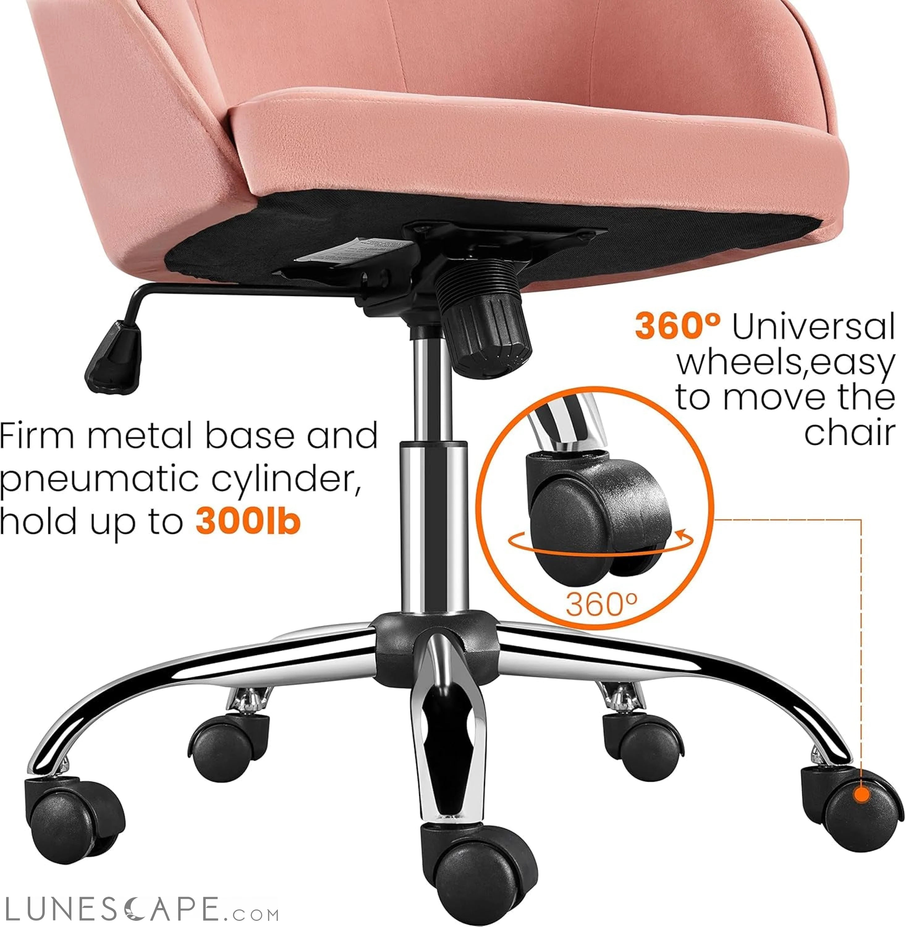 Comfy Desk Chair Cute Office Chair Pink Velvet Desk Chair Makeup Chair LUNESCAPE