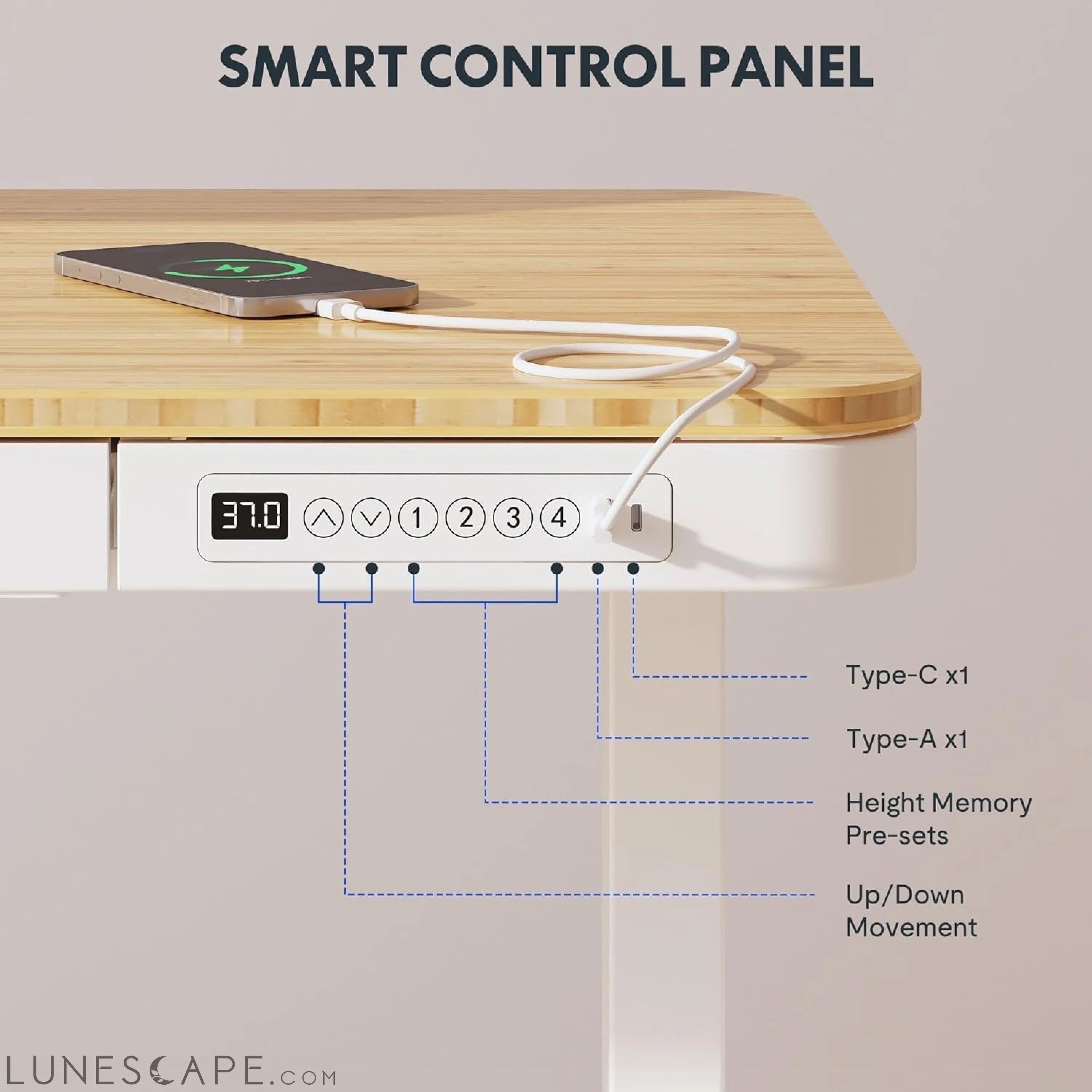 Comhar Electric Standing Desk with Drawer Desktop & Adjustable Frame LUNESCAPE