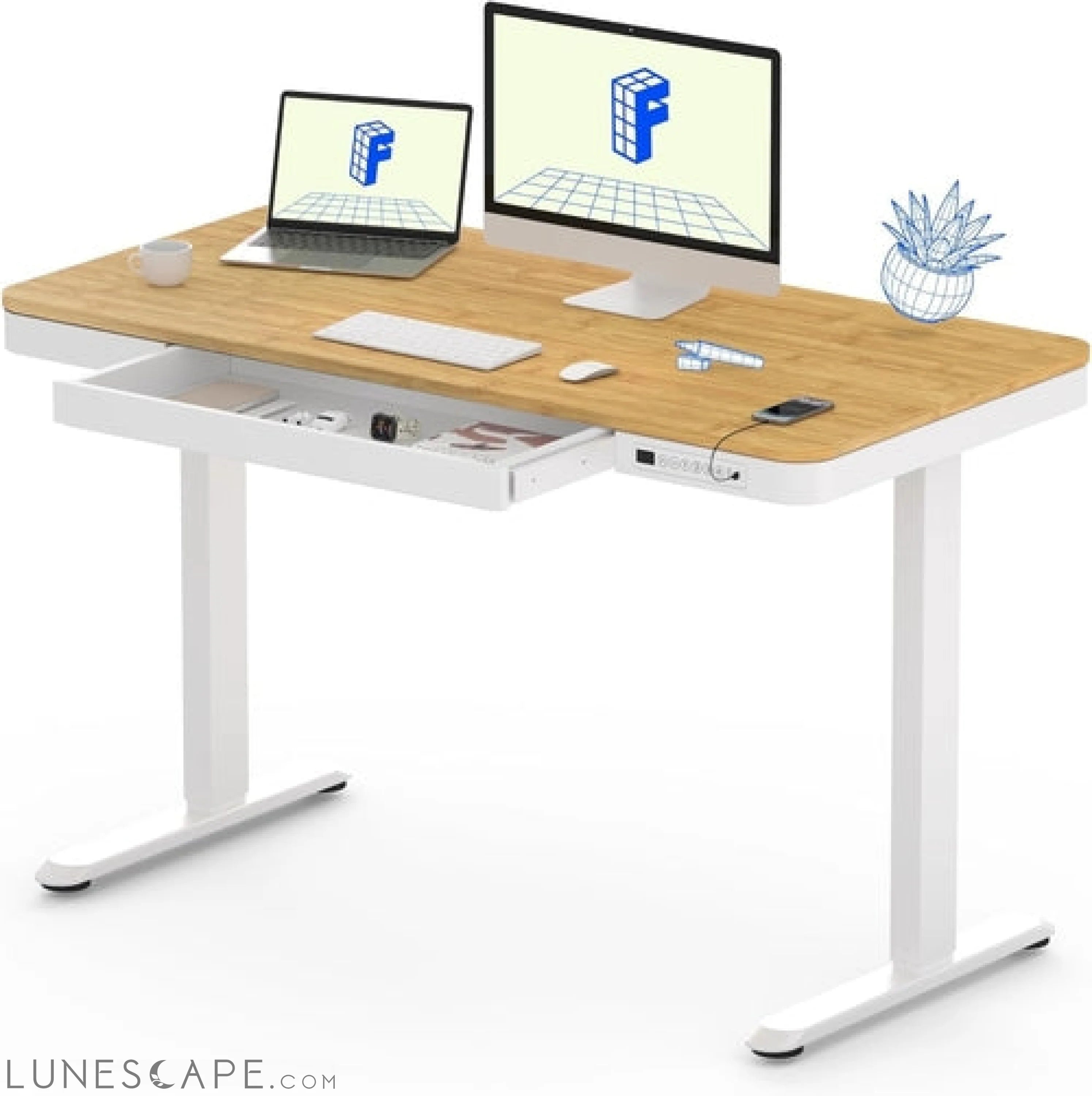 Comhar Electric Standing Desk with Drawer Desktop & Adjustable Frame LUNESCAPE