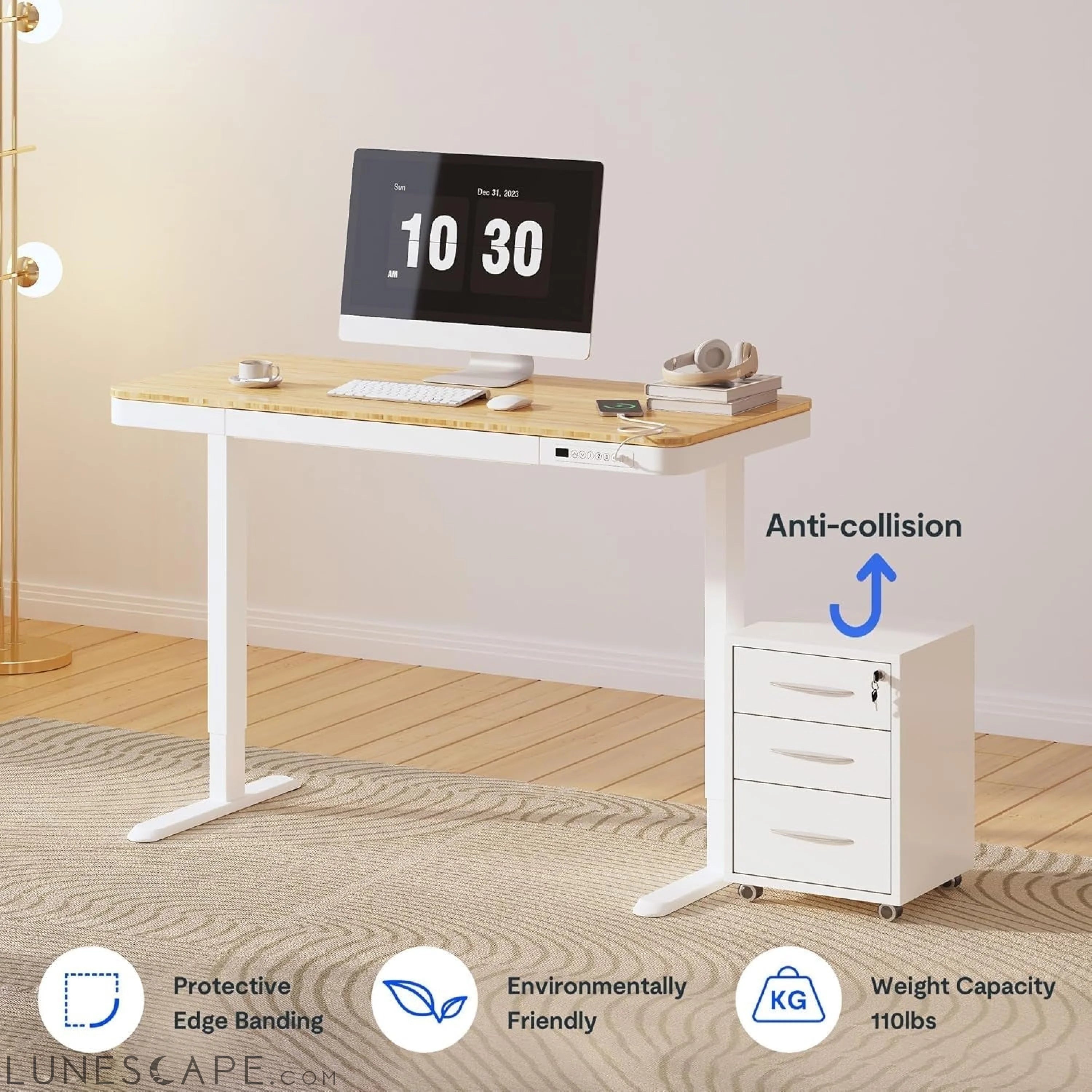 Comhar Electric Standing Desk with Drawer Desktop & Adjustable Frame LUNESCAPE