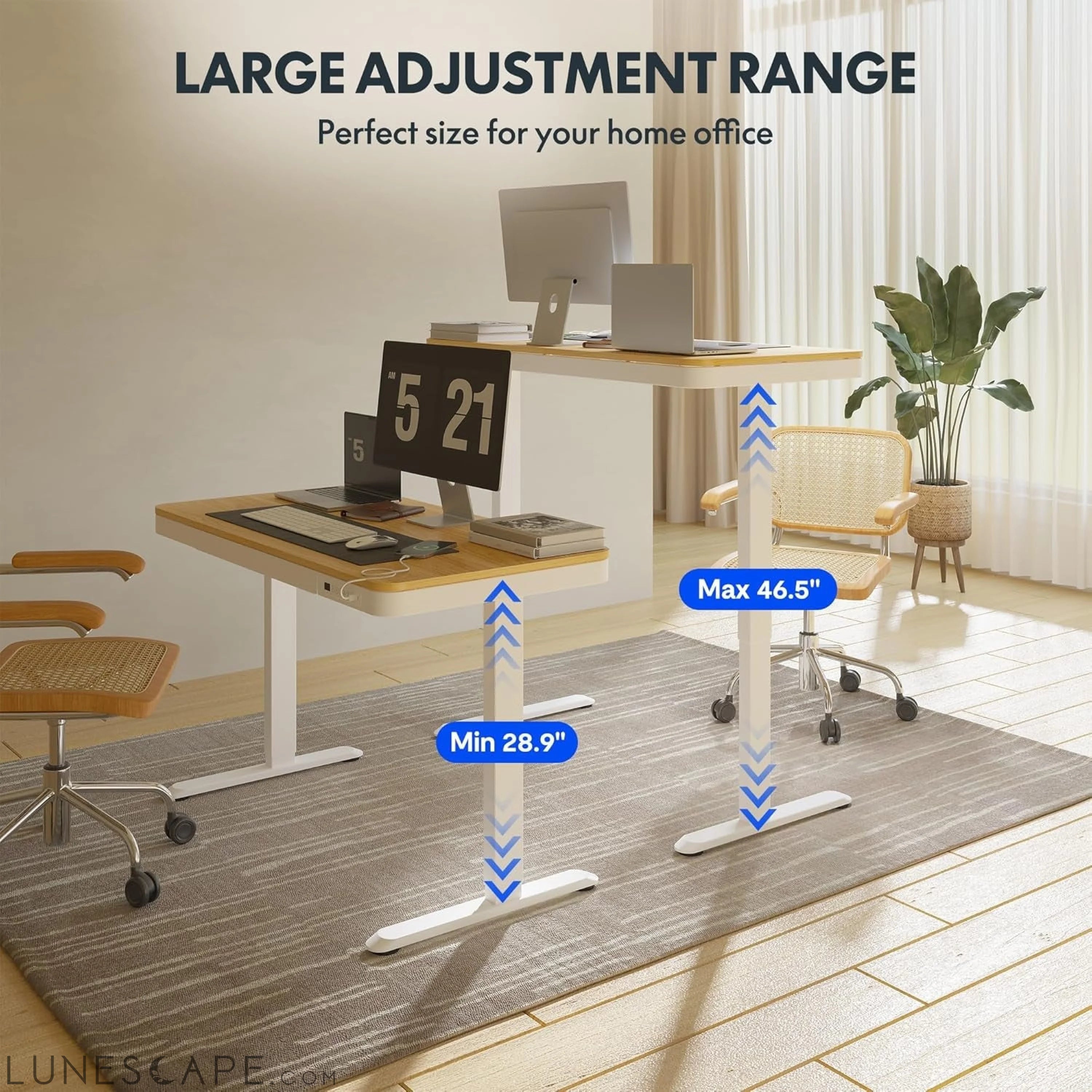 Comhar Electric Standing Desk with Drawers Charging USB Port, Height LUNESCAPE