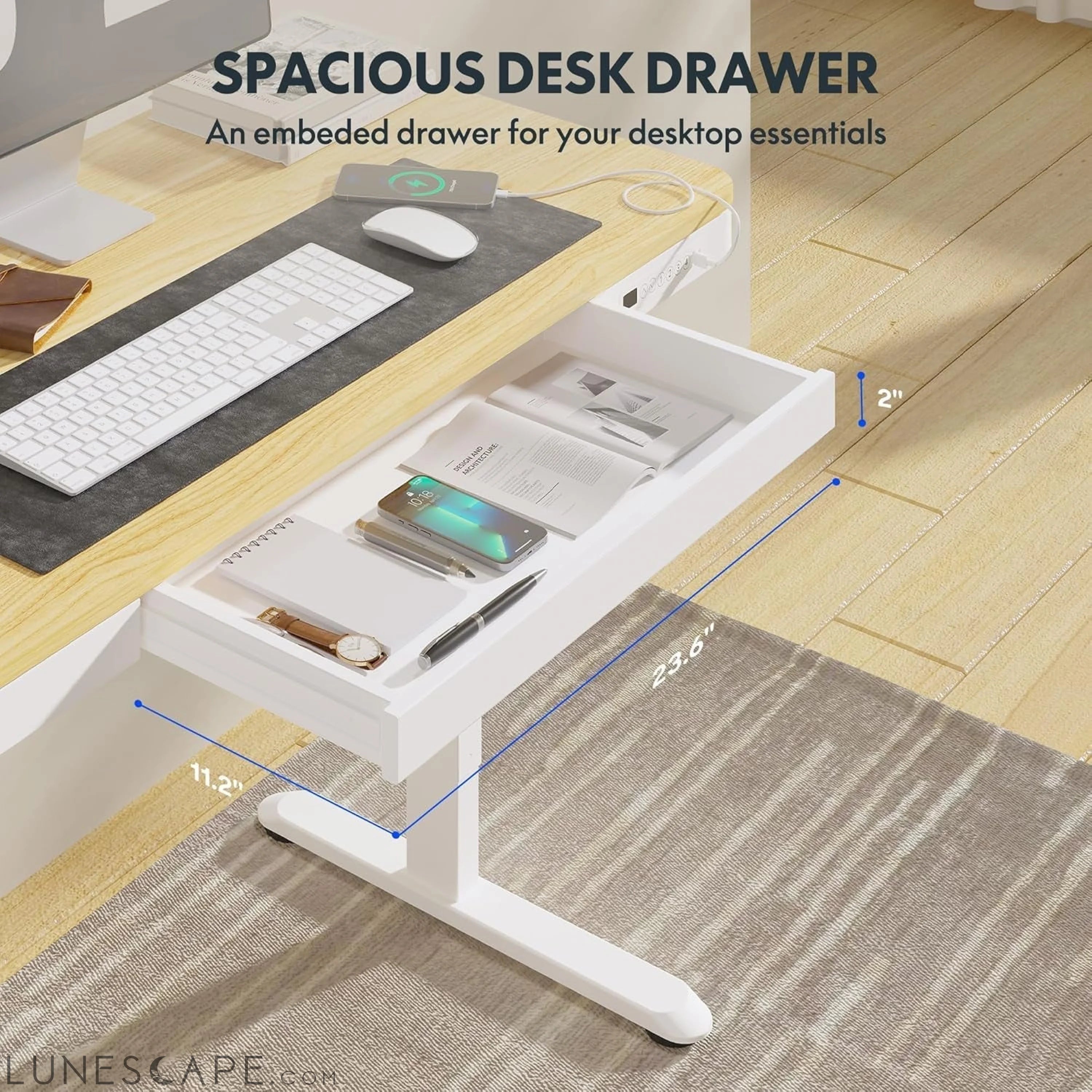 Comhar Electric Standing Desk with Drawers Charging USB Port, Height LUNESCAPE
