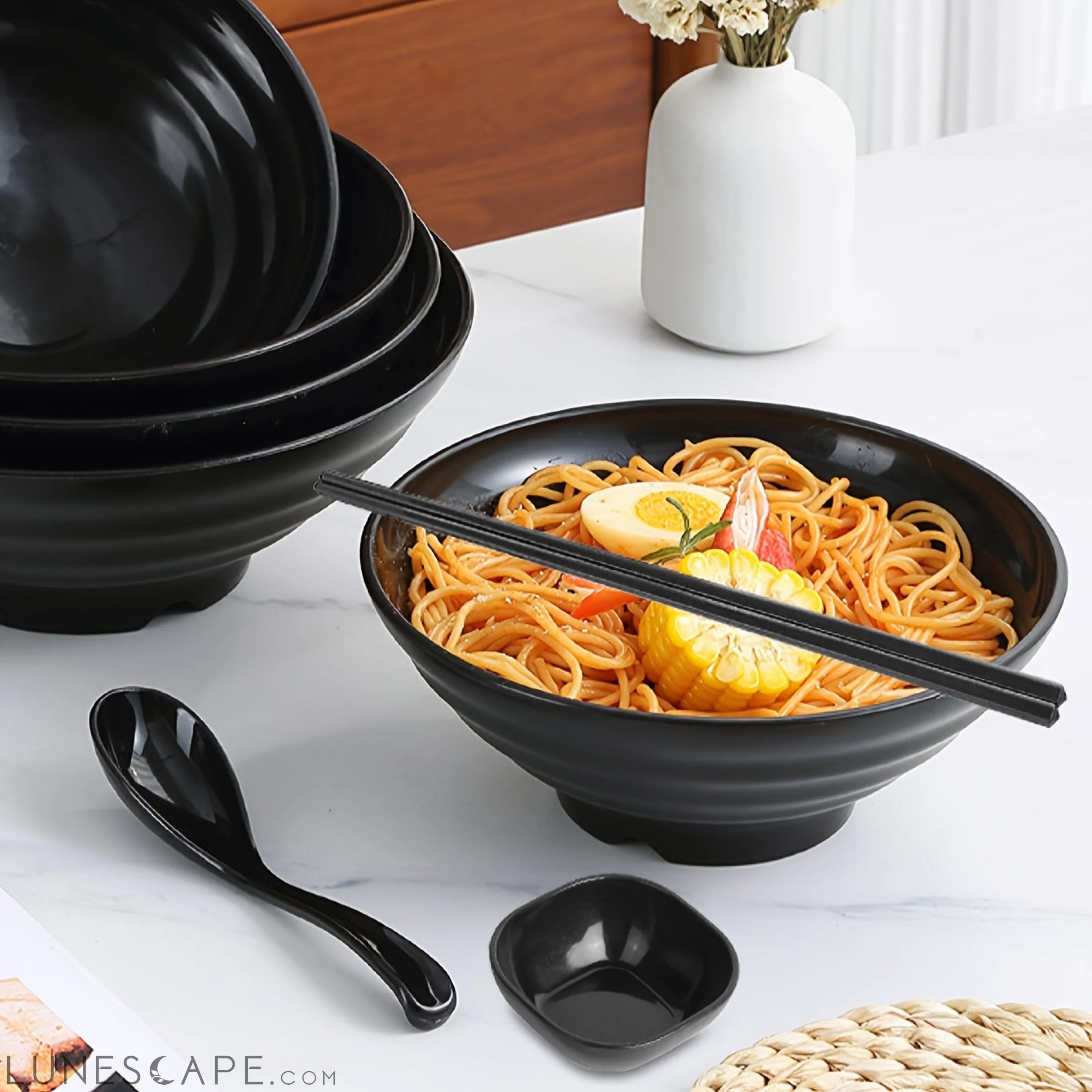 Complete Asian Ramen Bowl Set with Utensils LUNESCAPE