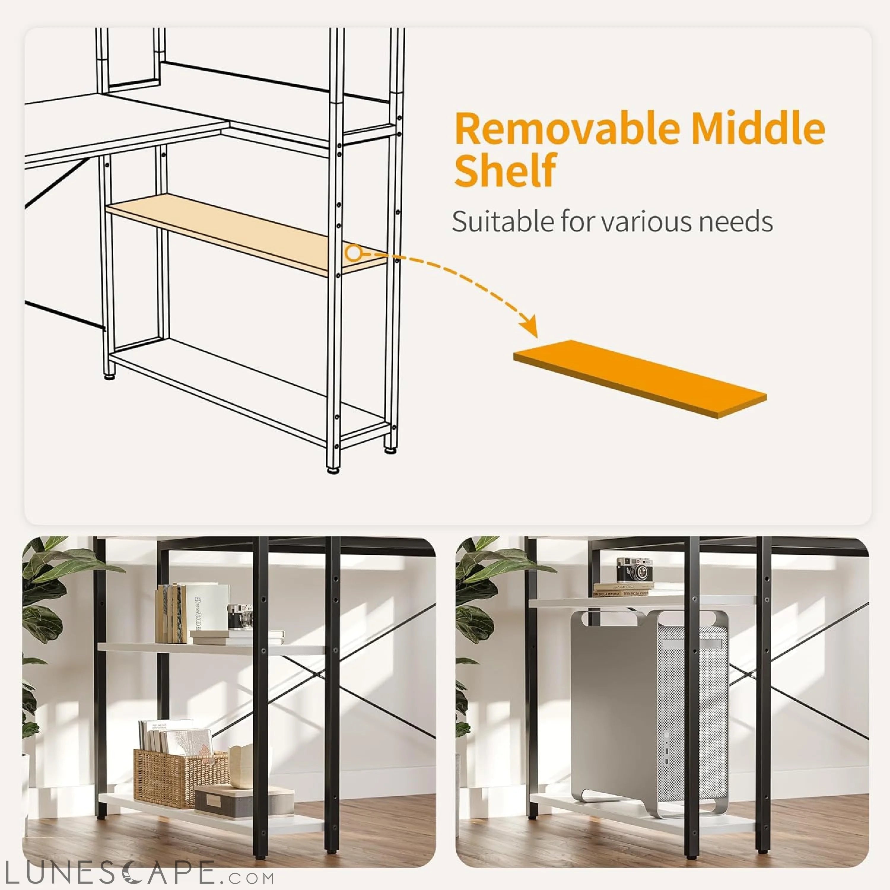 Computer Corner Desk with Storage Shelves, 47 Inch Reversible Small L LUNESCAPE