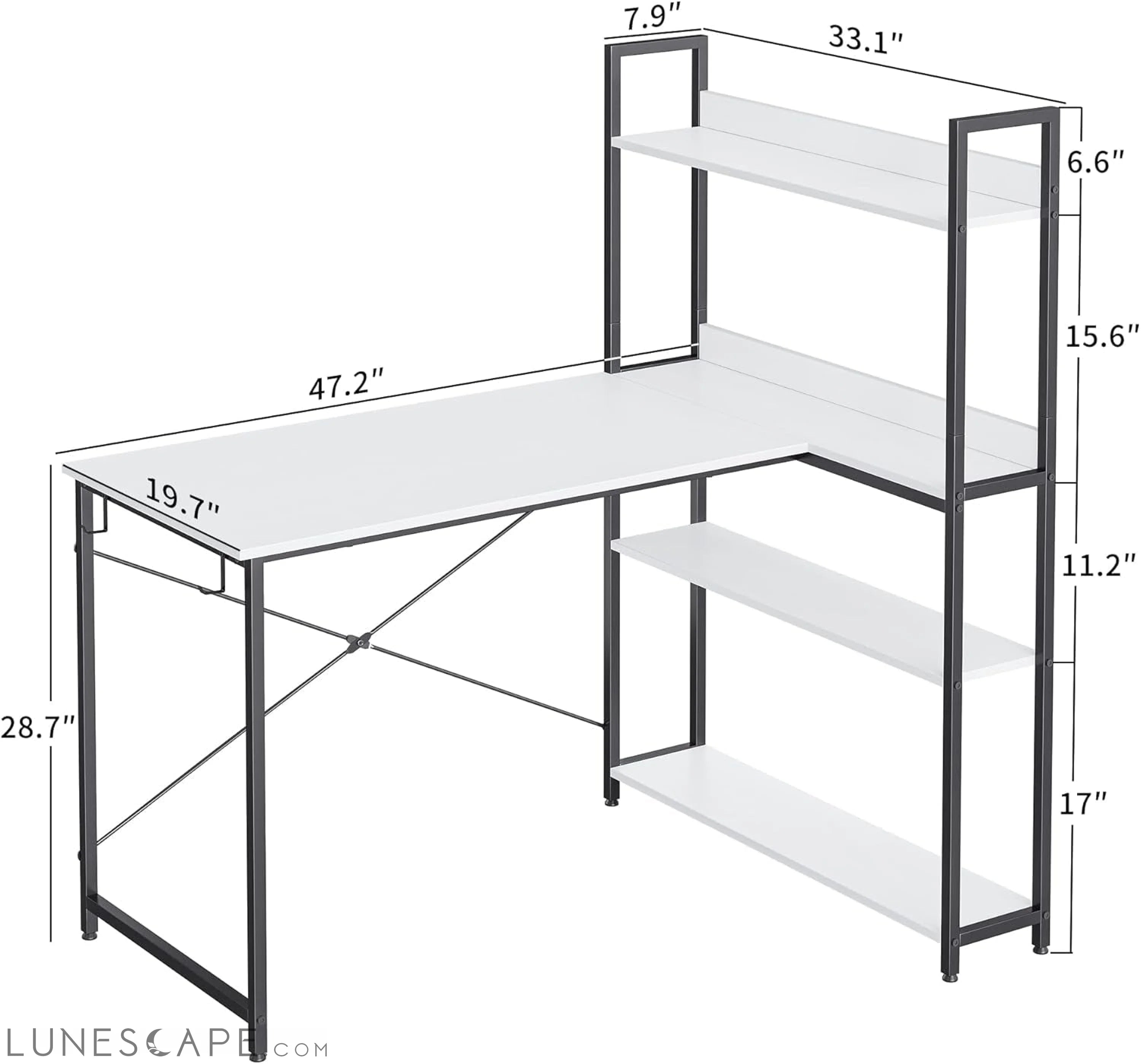 Computer Corner Desk with Storage Shelves, 47 Inch Reversible Small L LUNESCAPE
