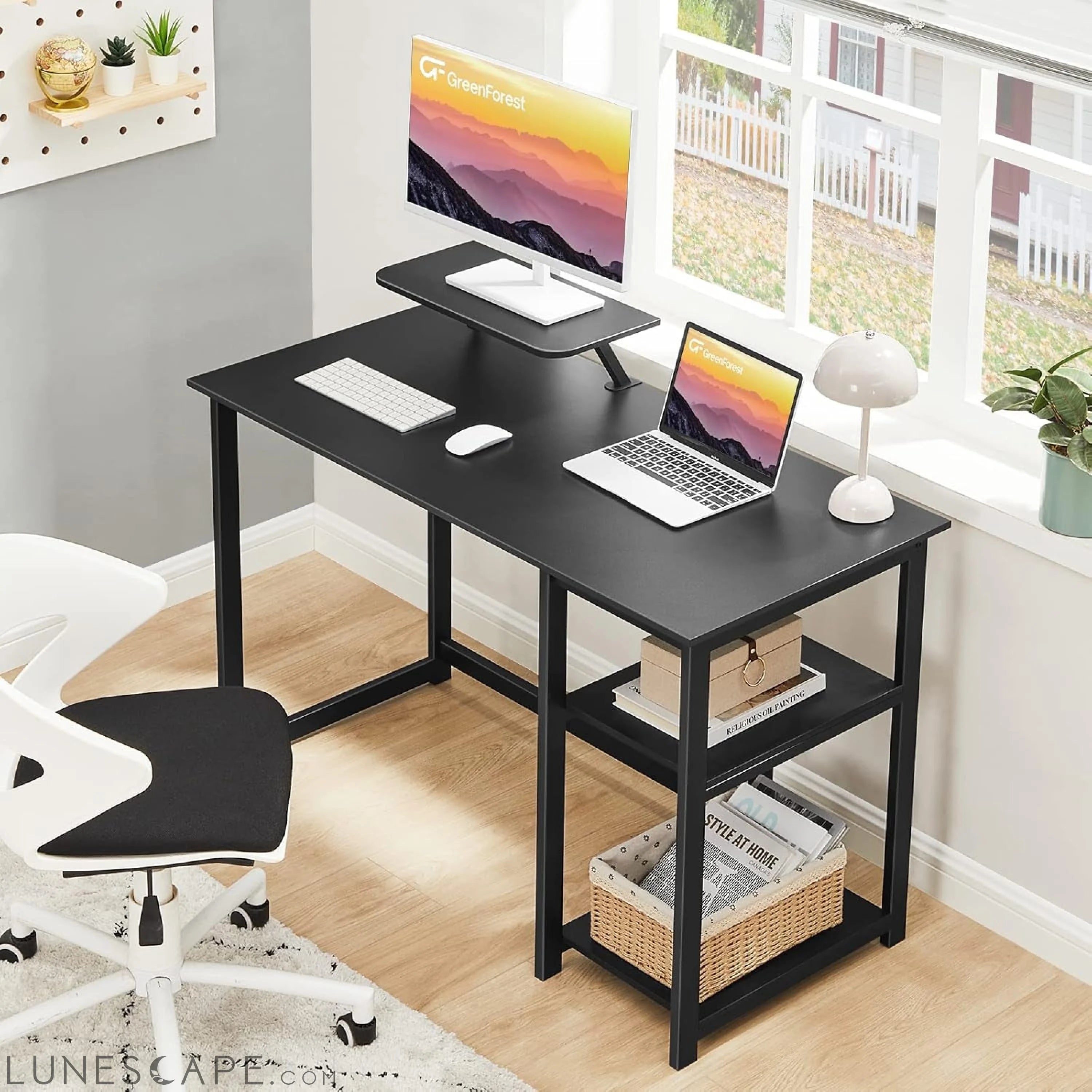 Computer Desk 39 Inch with Monitor Stand, Office Desk with Adjustable LUNESCAPE