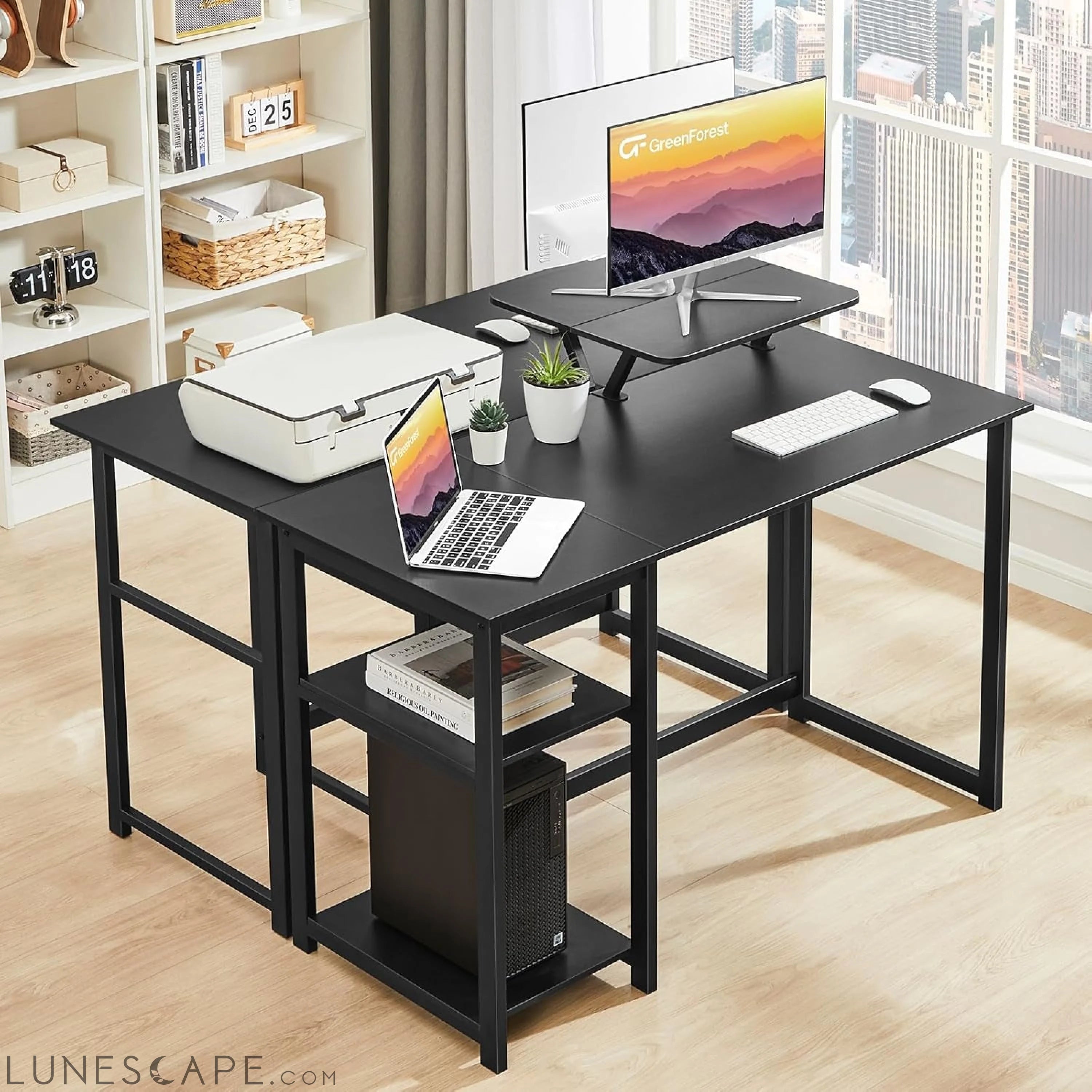 Computer Desk 39 Inch with Monitor Stand, Office Desk with Adjustable LUNESCAPE