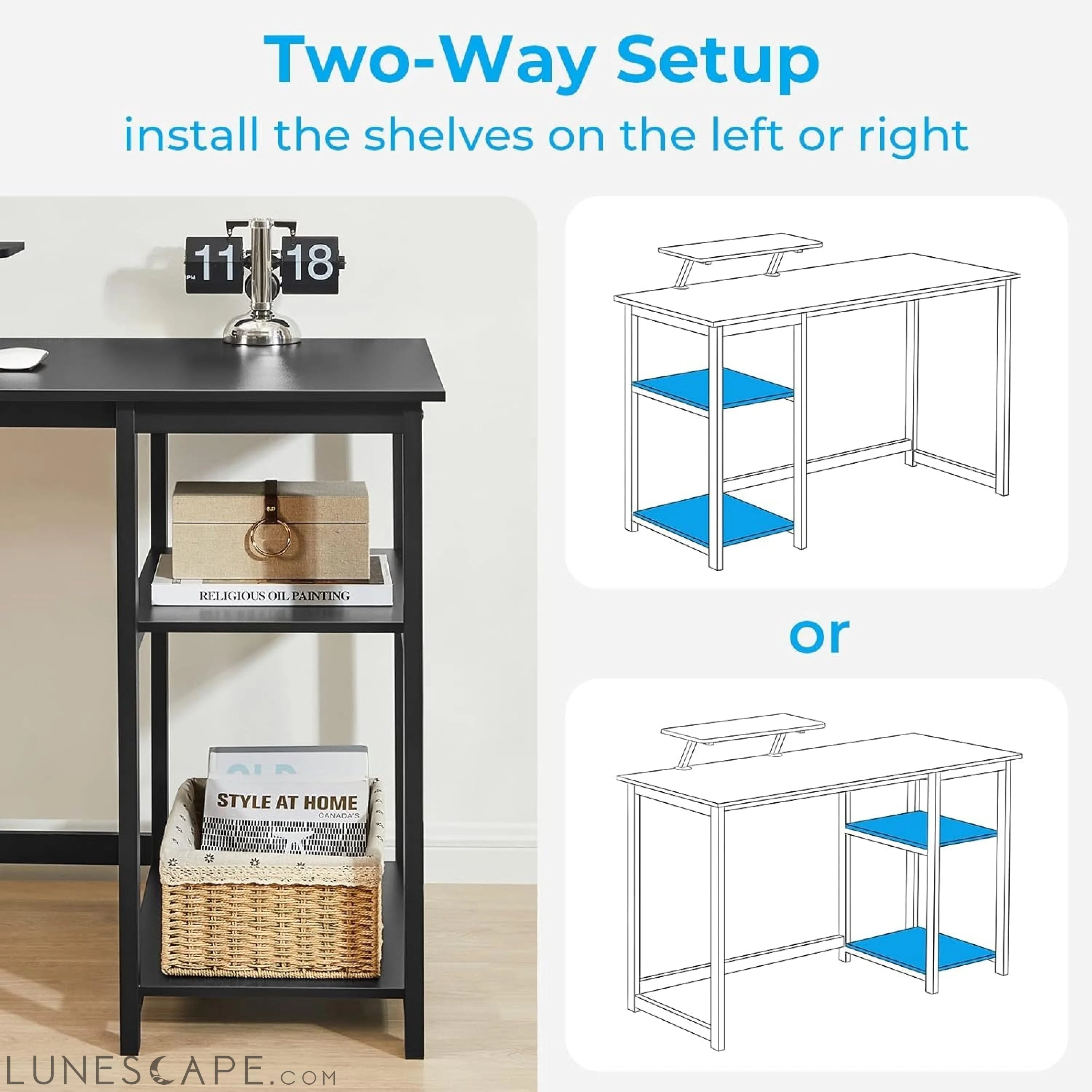 Computer Desk 39 Inch with Monitor Stand, Office Desk with Adjustable LUNESCAPE