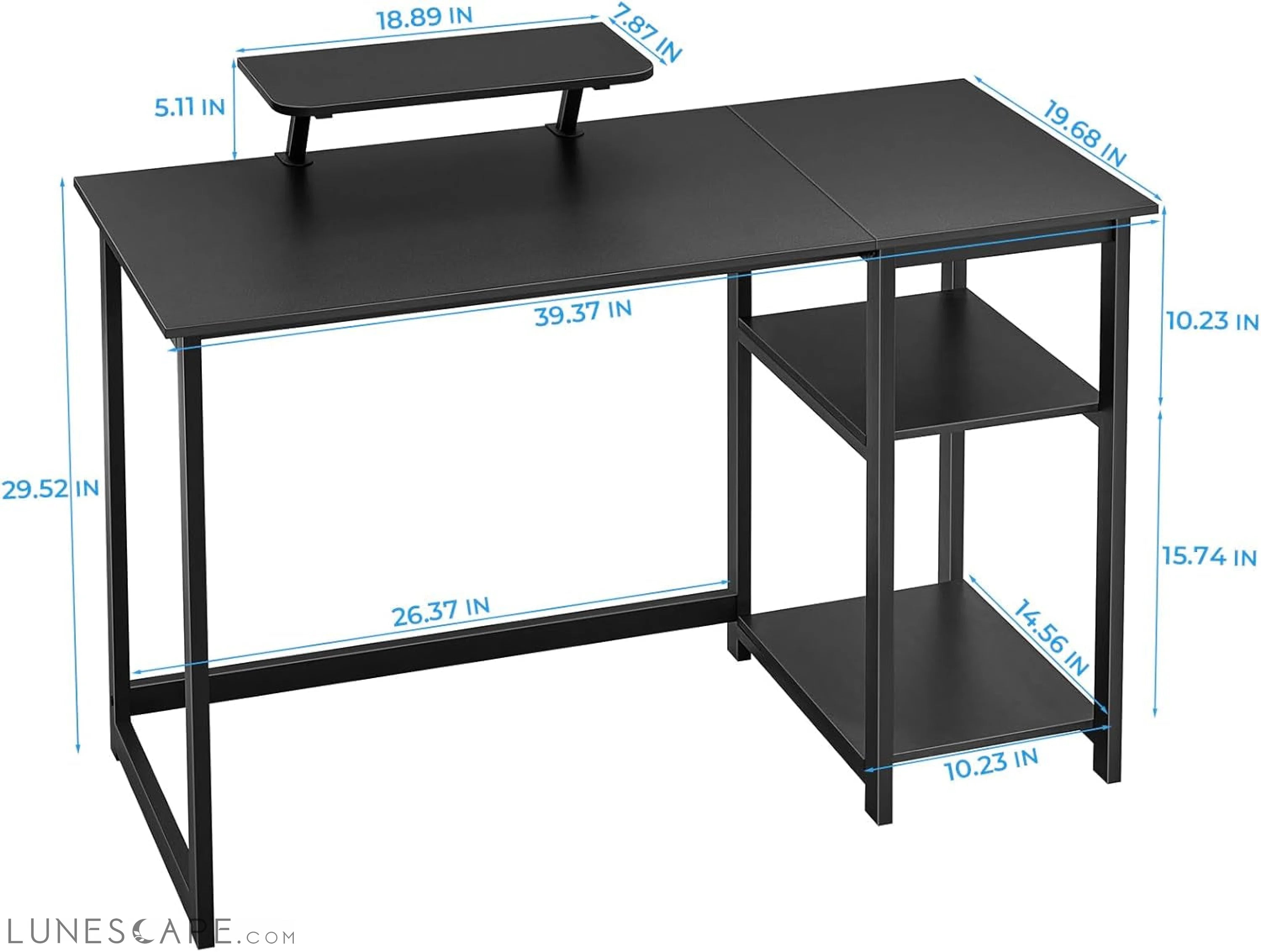 Computer Desk 39 Inch with Monitor Stand, Office Desk with Adjustable LUNESCAPE