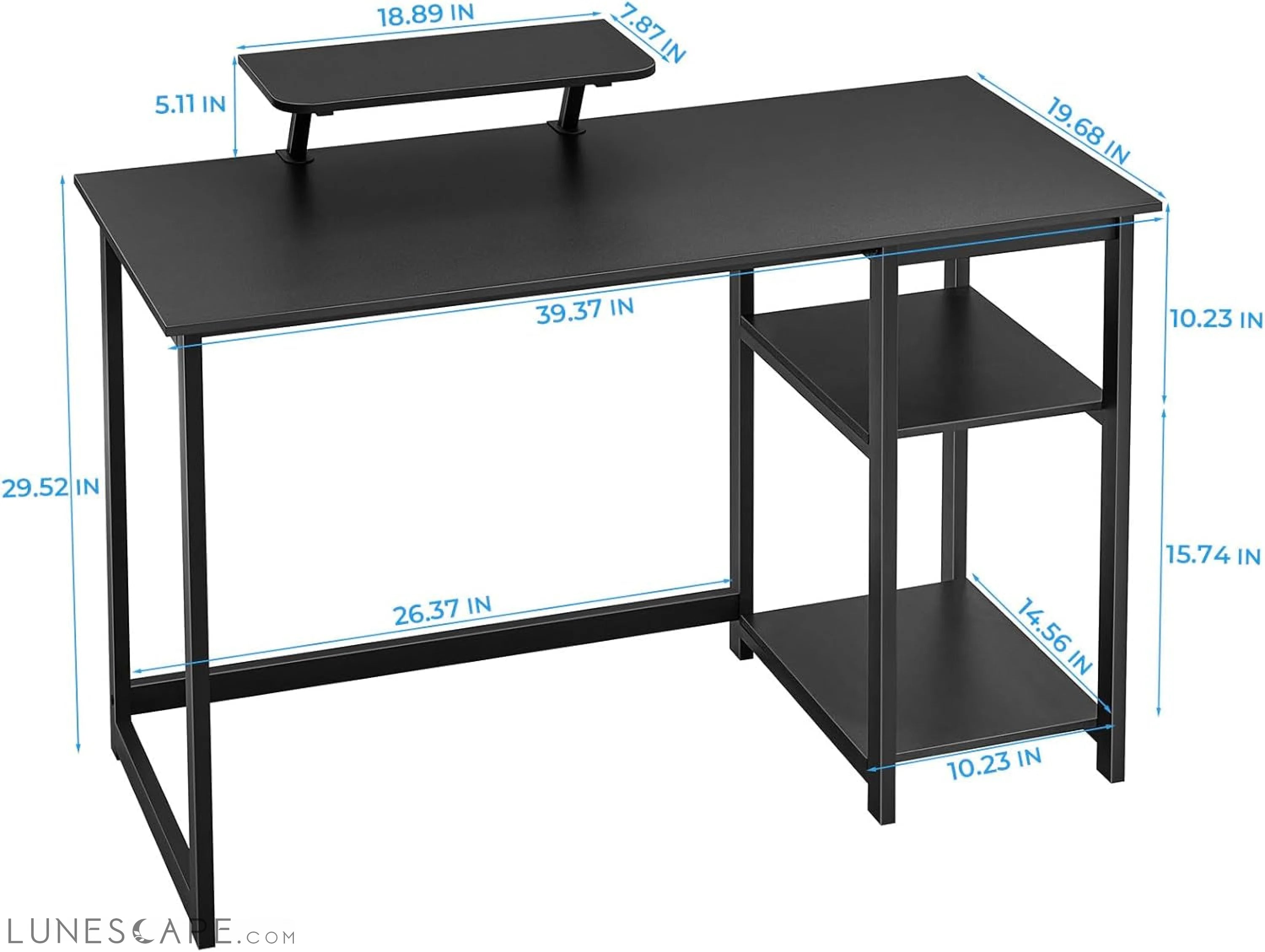 Computer Desk 39 Inch with Monitor Stand, Office Desk with Adjustable LUNESCAPE