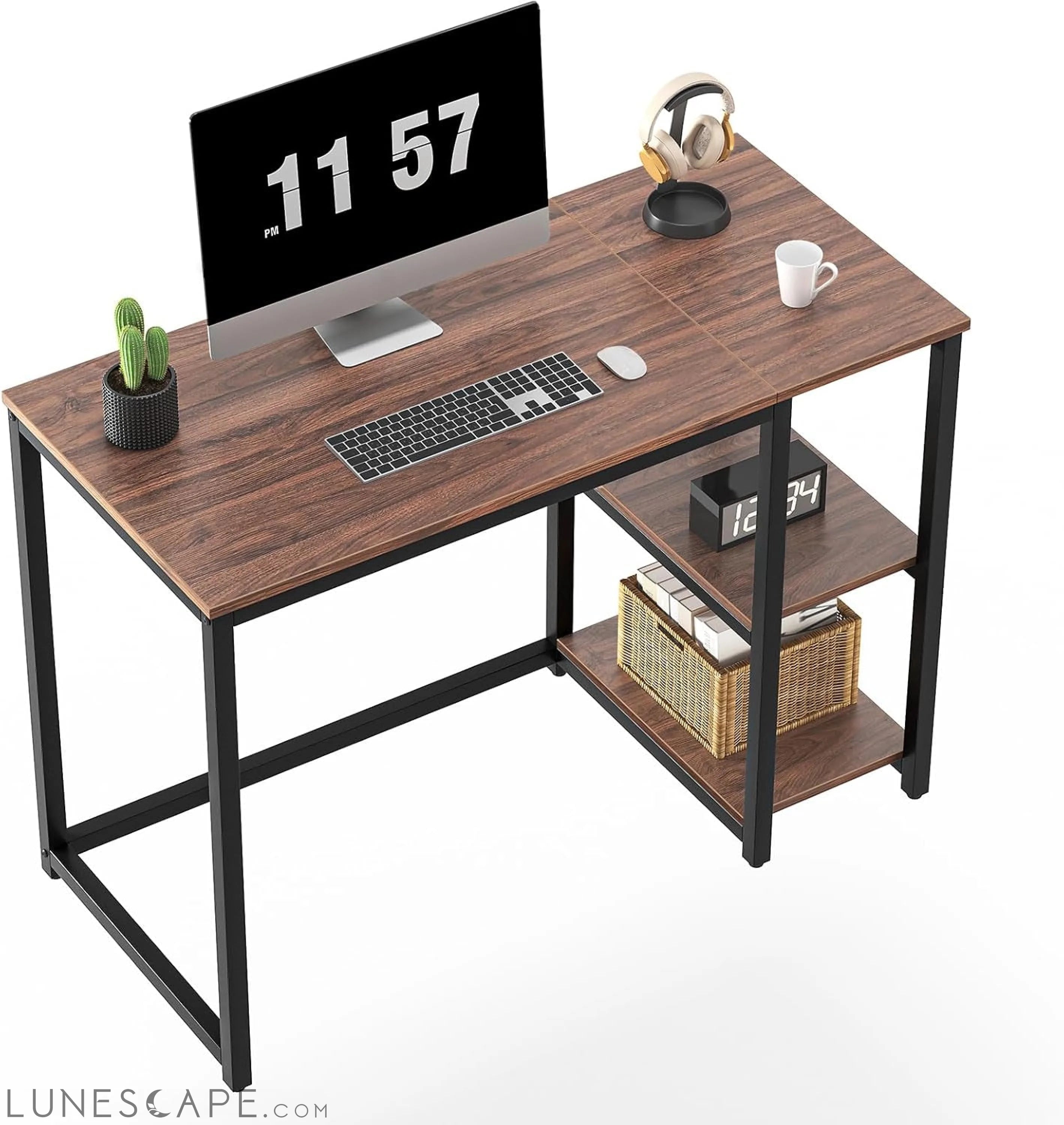 Computer Desk 40 Inch with 2 Shelves, Sturdy Home Office Desk with LUNESCAPE